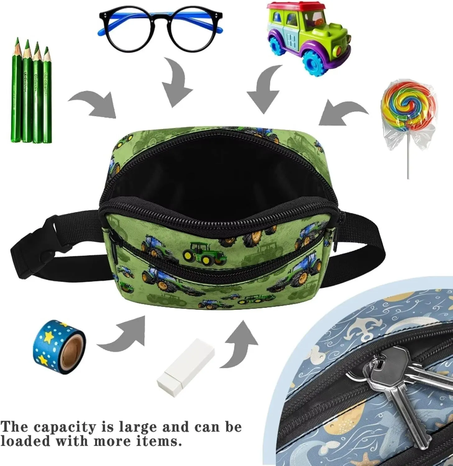 Cozeyat Cartoon Tractor Fanny Pack for Boys Kids Lightweight Canvas Waist Pack Crossbody Bag Sports Running Belt Bag