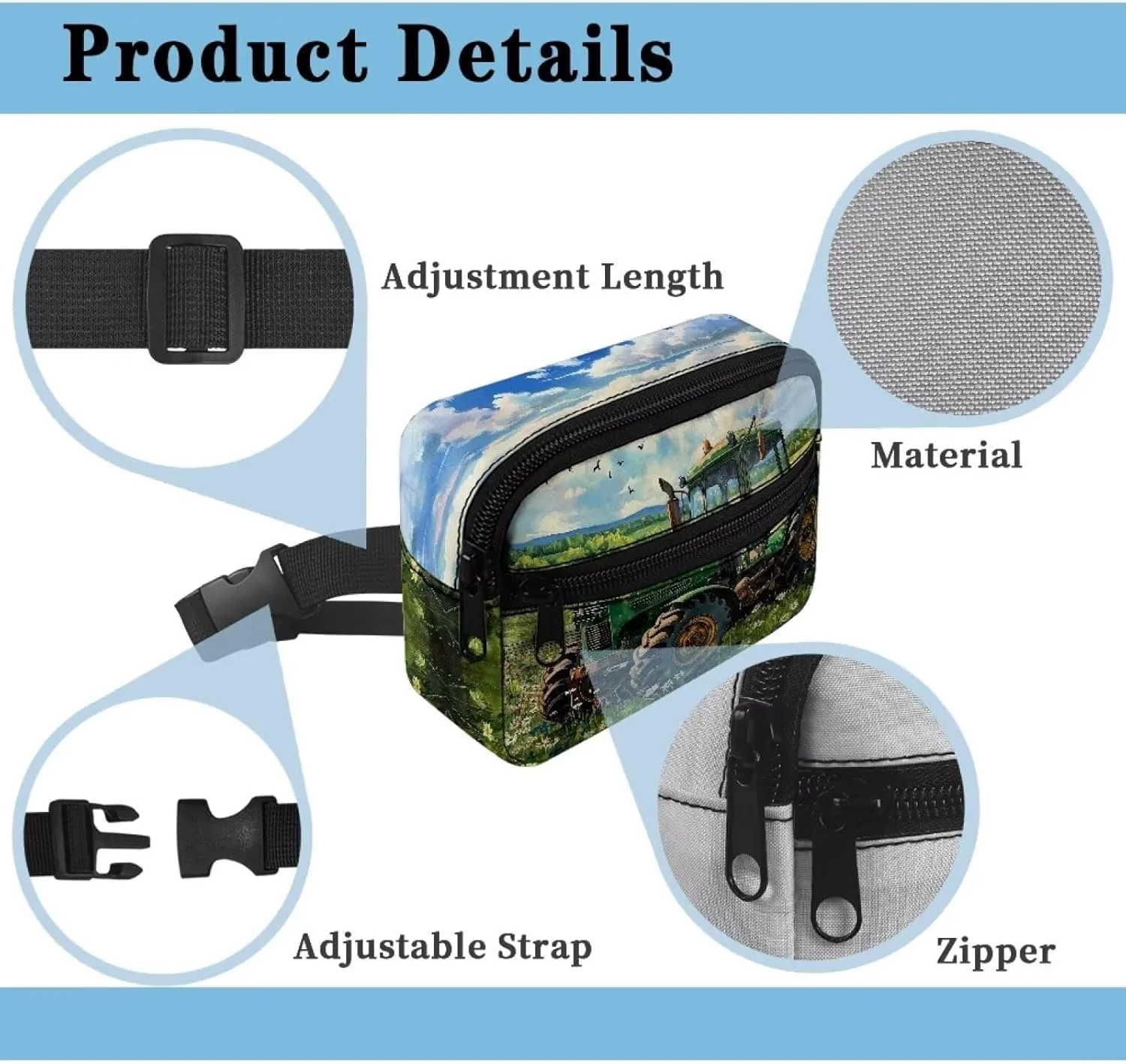 Cozeyat Cartoon Tractor Kids Fanny Pack Fanny Pack Ages 6-8 8-12 Kids Belt Bag Toddler Fanny Pack Gift for Running Hiking Camping