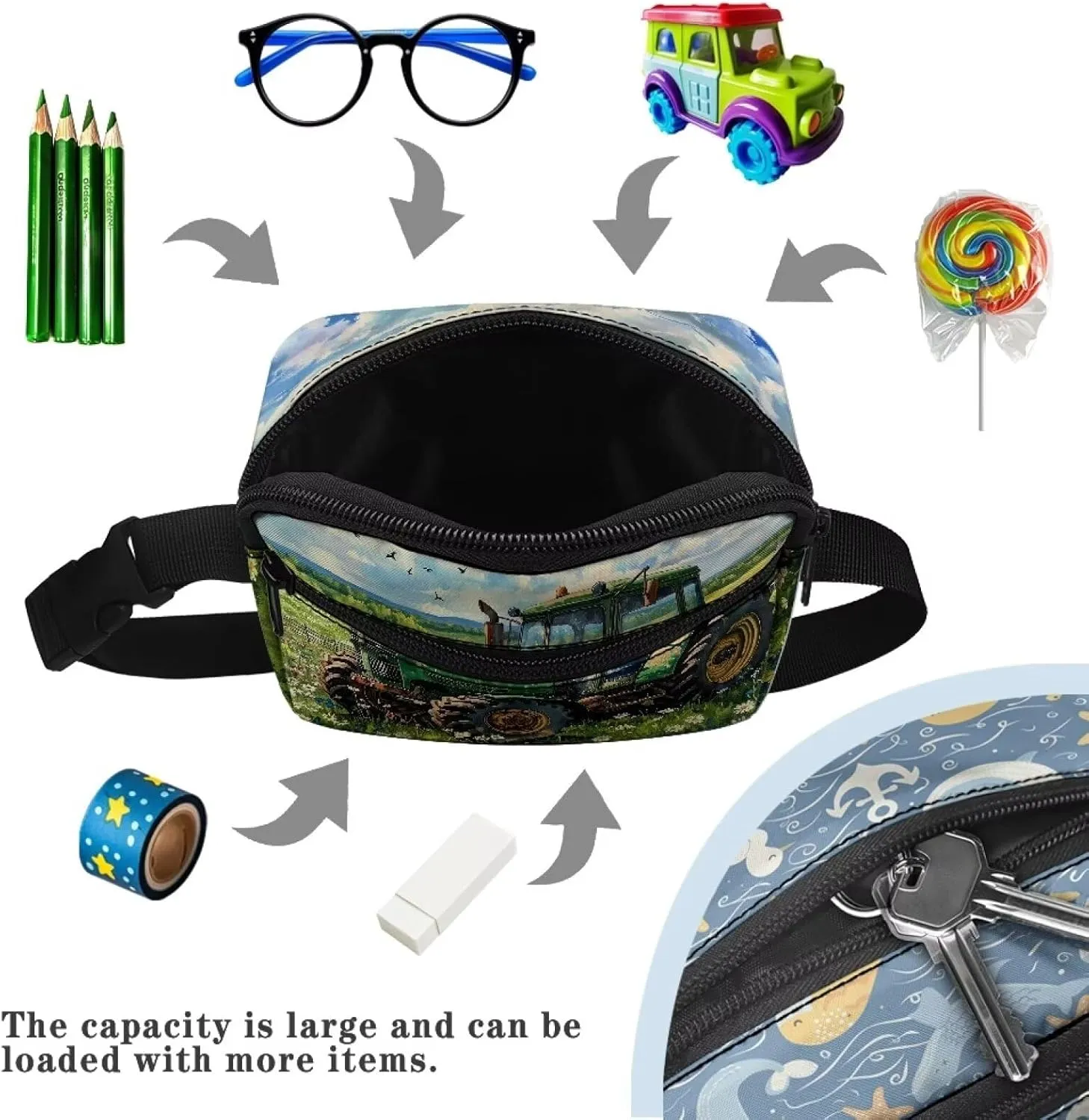 Cozeyat Cartoon Tractor Kids Fanny Pack Fanny Pack Ages 6-8 8-12 Kids Belt Bag Toddler Fanny Pack Gift for Running Hiking Camping