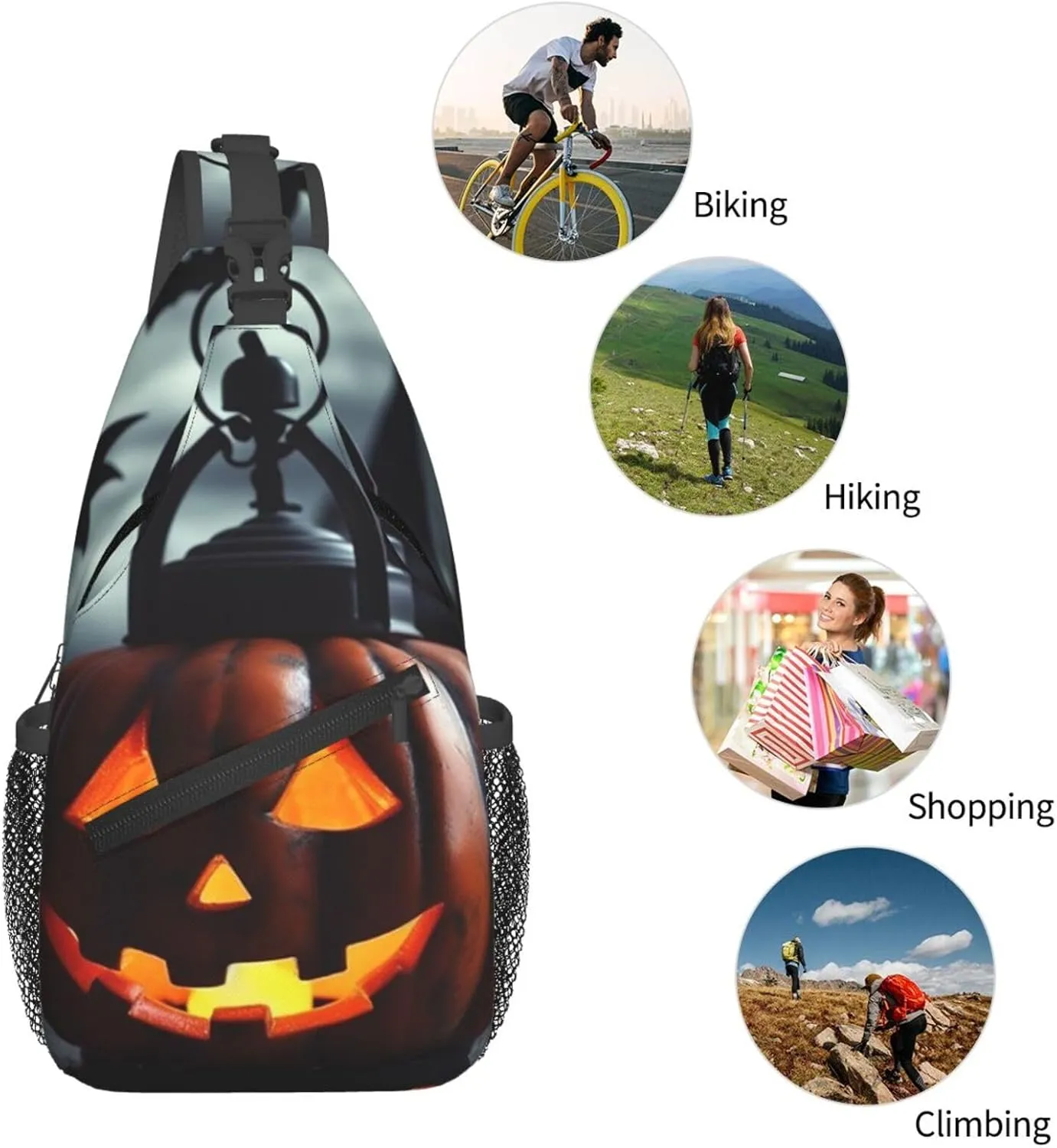 Crossbody Bag for Women Men Pumpkin Lantern Chest Bag Crossbody Sling Bag Adjustable Shoulder Bag