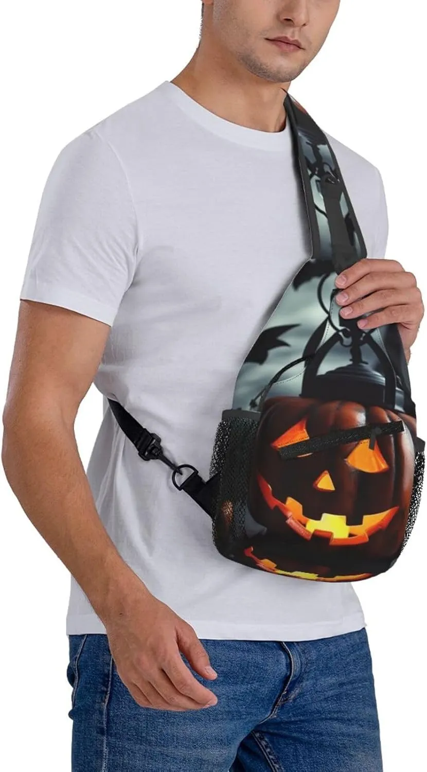 Crossbody Bag for Women Men Pumpkin Lantern Chest Bag Crossbody Sling Bag Adjustable Shoulder Bag