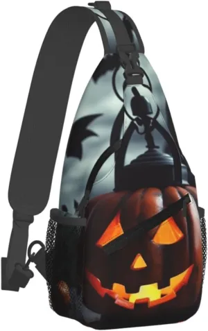 Crossbody Bag for Women Men Pumpkin Lantern Chest Bag Crossbody Sling Bag Adjustable Shoulder Bag