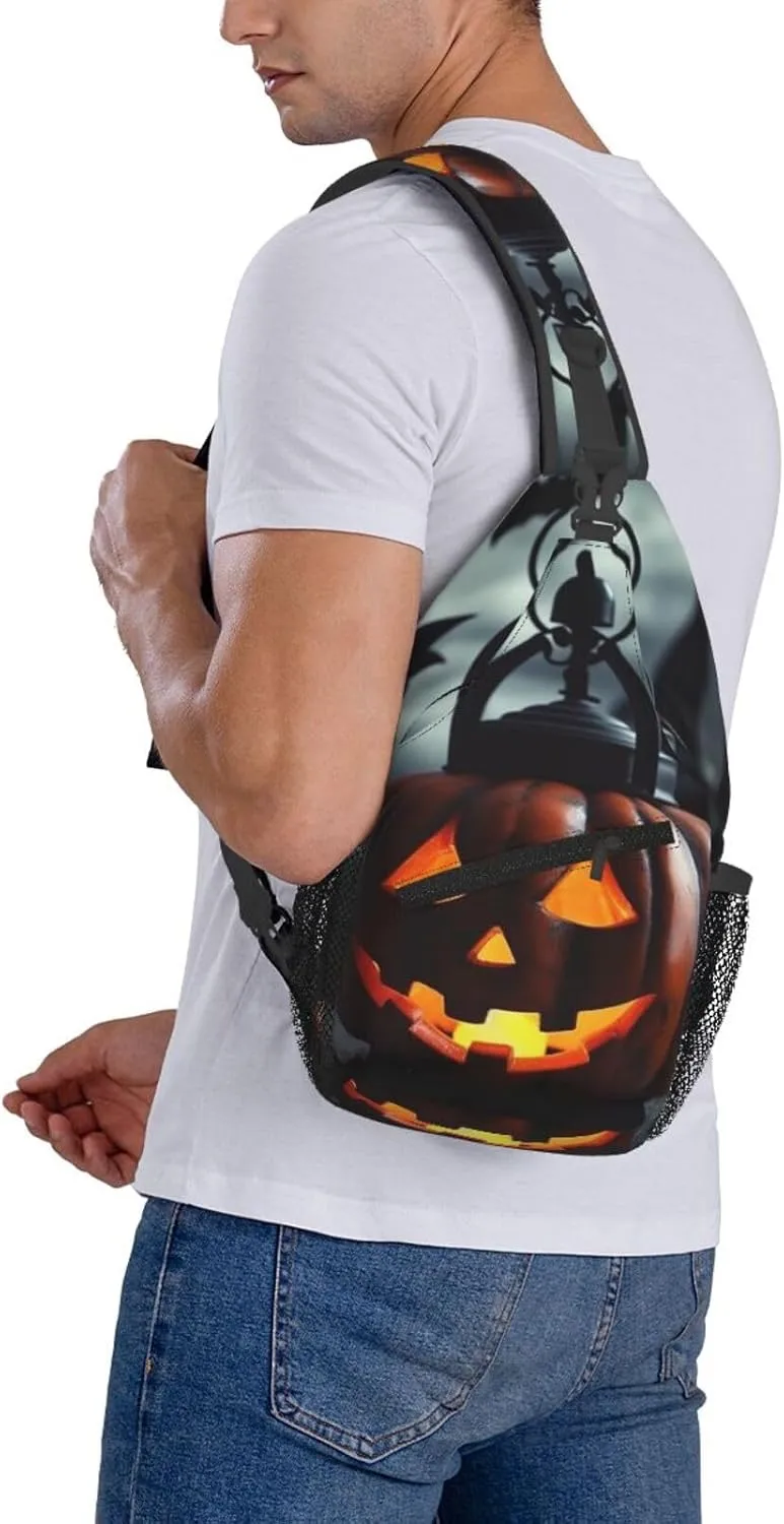 Crossbody Bag for Women Men Pumpkin Lantern Chest Bag Crossbody Sling Bag Adjustable Shoulder Bag