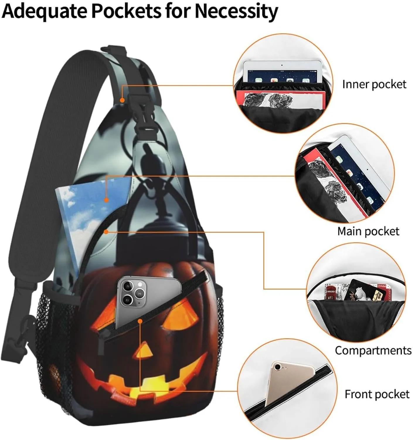 Crossbody Bag for Women Men Pumpkin Lantern Chest Bag Crossbody Sling Bag Adjustable Shoulder Bag