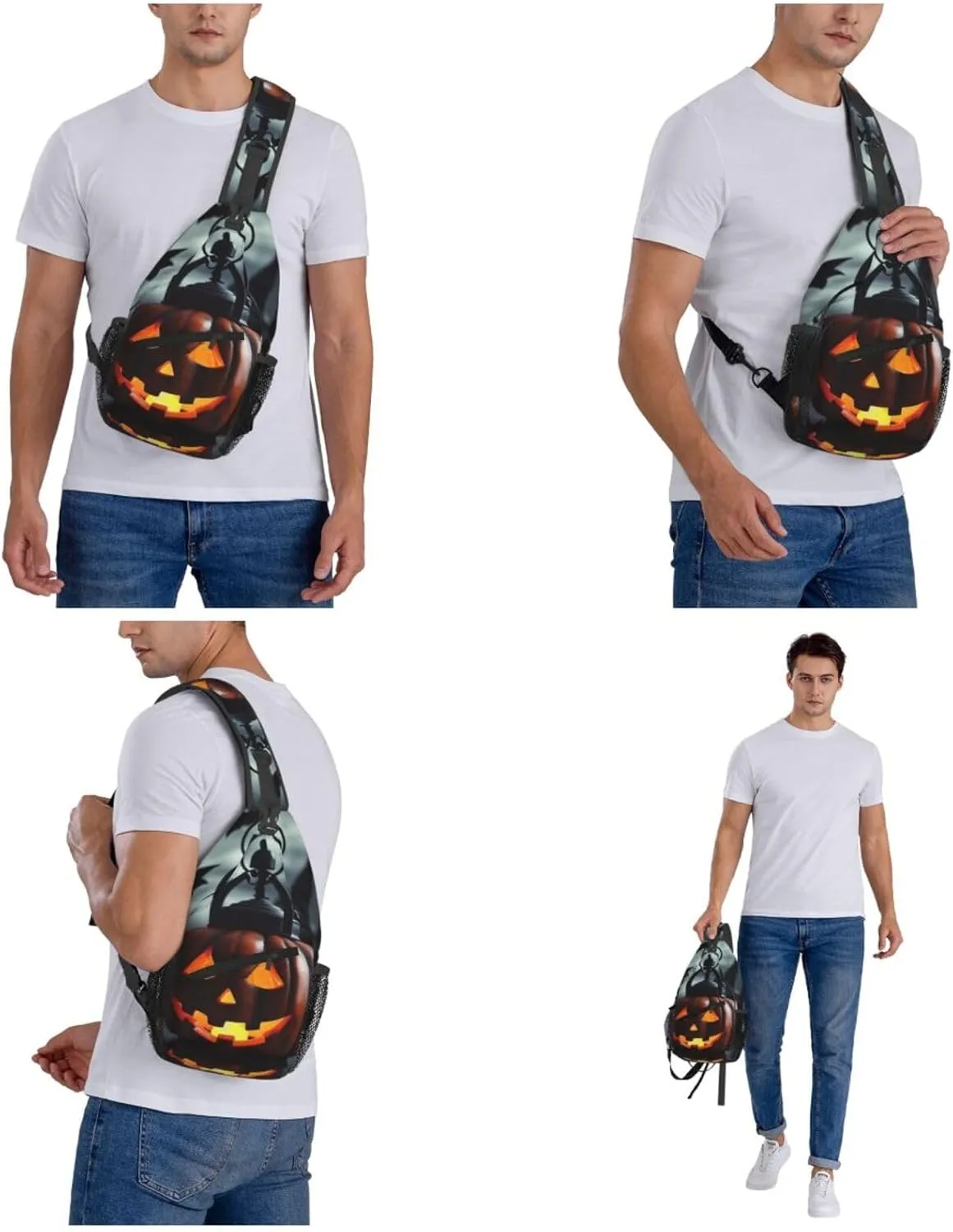 Crossbody Bag for Women Men Pumpkin Lantern Chest Bag Crossbody Sling Bag Adjustable Shoulder Bag