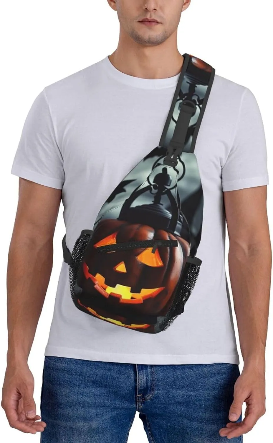 Crossbody Bag for Women Men Pumpkin Lantern Chest Bag Crossbody Sling Bag Adjustable Shoulder Bag