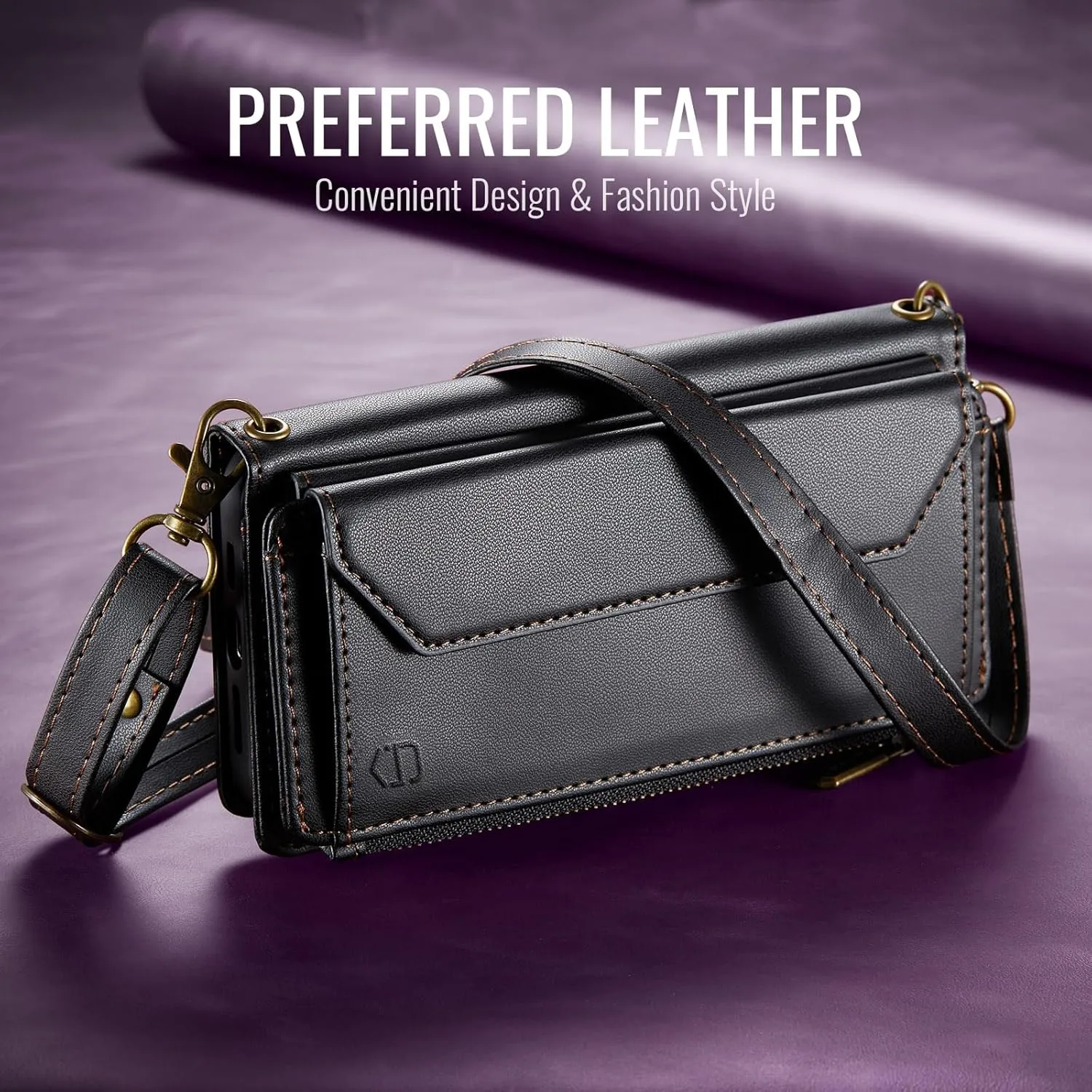 Crossbody for iPhone 12/12 Pro Wallet CaseRFID Blockingwith 7-Card Holder Zipper Bills Slot, Soft PU Leather Magnetic Flip Wristlet Shoulder Strap for iPhone 12 Case Wallet for Women, Black