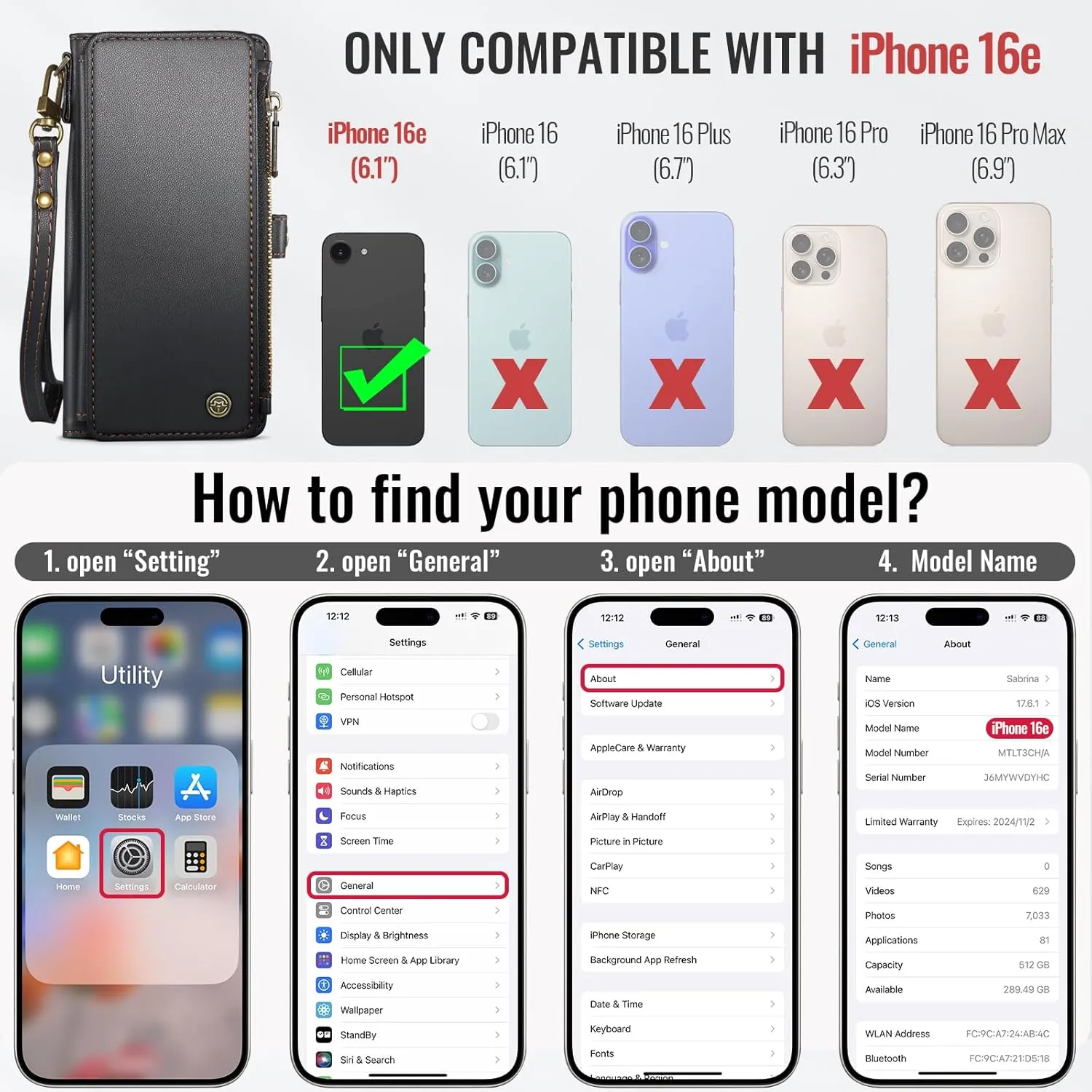 Defencase for iPhone 16E Case Wallet with RFID Blocking Card Holder Slots for Women Men, Elegant PU Leather Magnetic Snap Flip Wristlet Strap Zipper Wallet Phone Cases for iPhone 16e 2025, Black