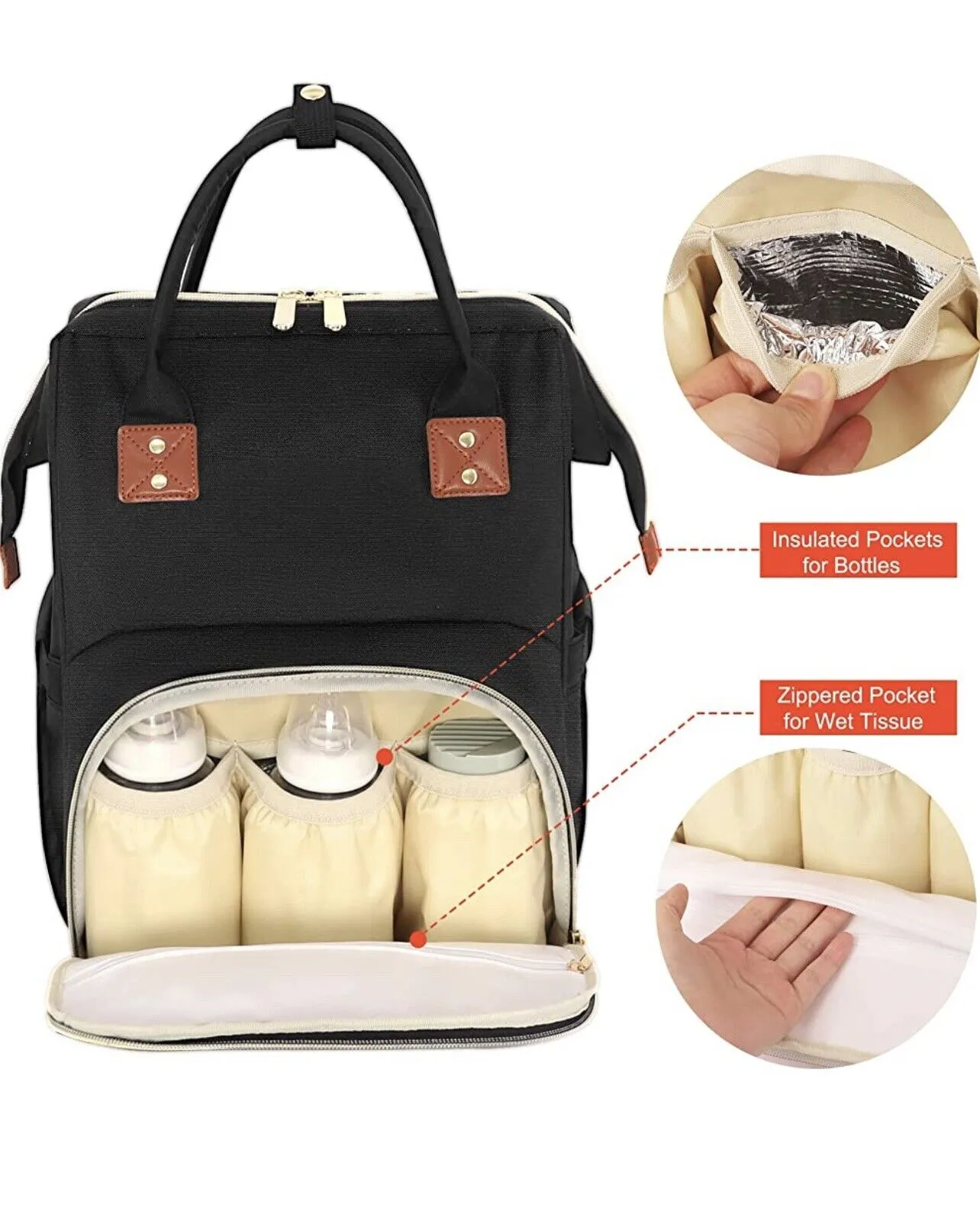 Diaper Bag Backpack with Bassinet black and silver