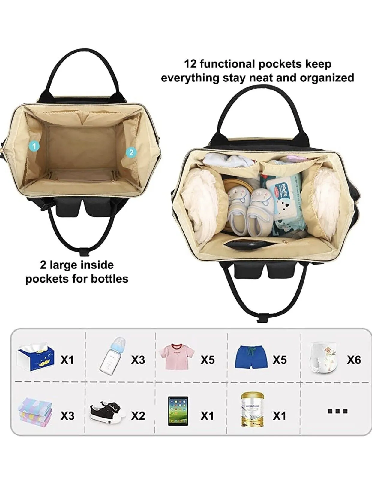 Diaper Bag Backpack with Bassinet black and silver