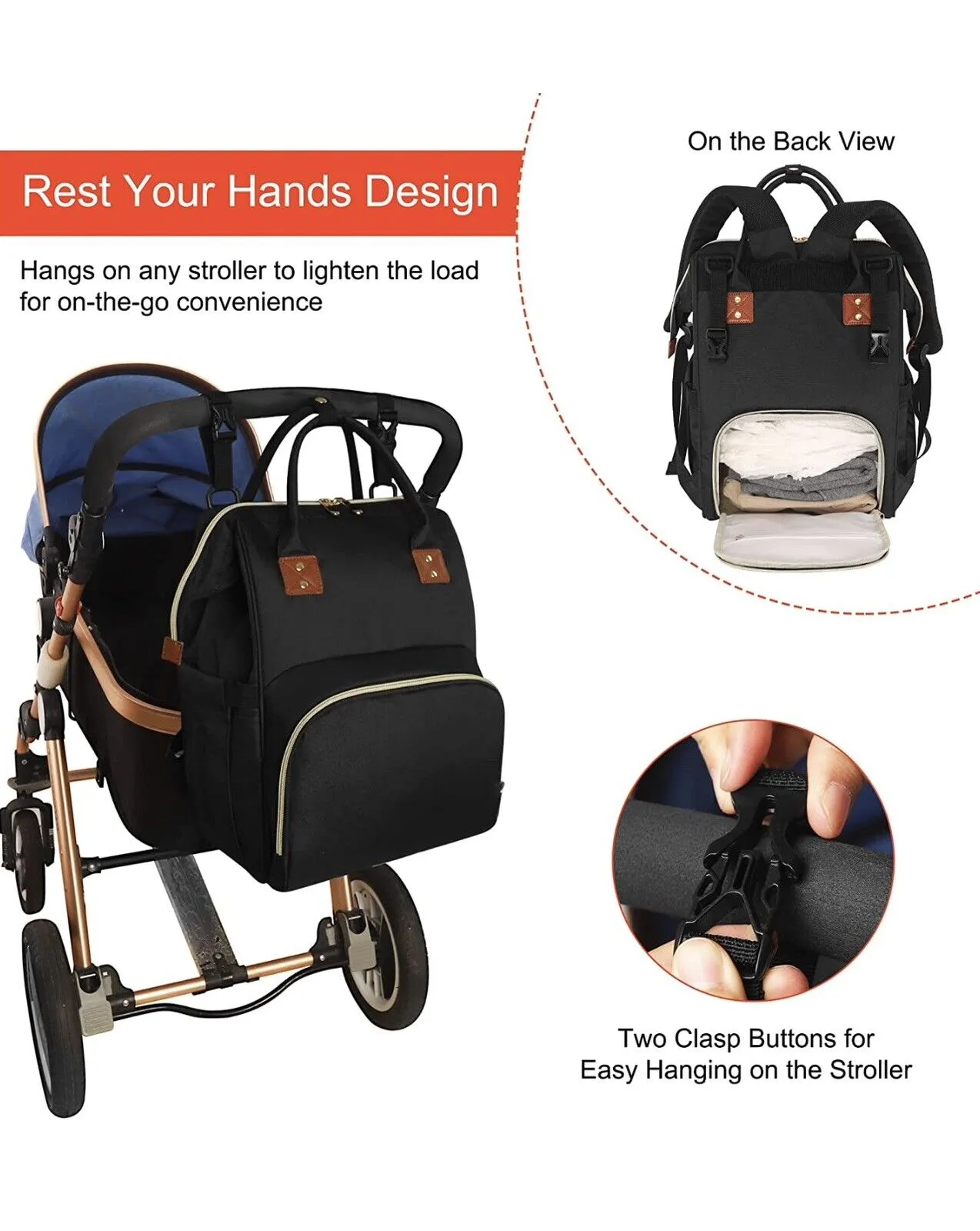 Diaper Bag Backpack with Bassinet black and silver