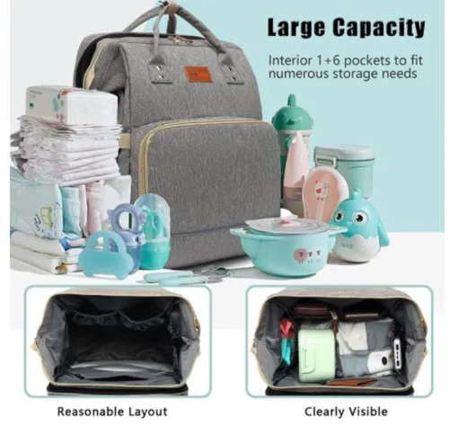 Diaper Bag Backpack with Bassinet black and silver