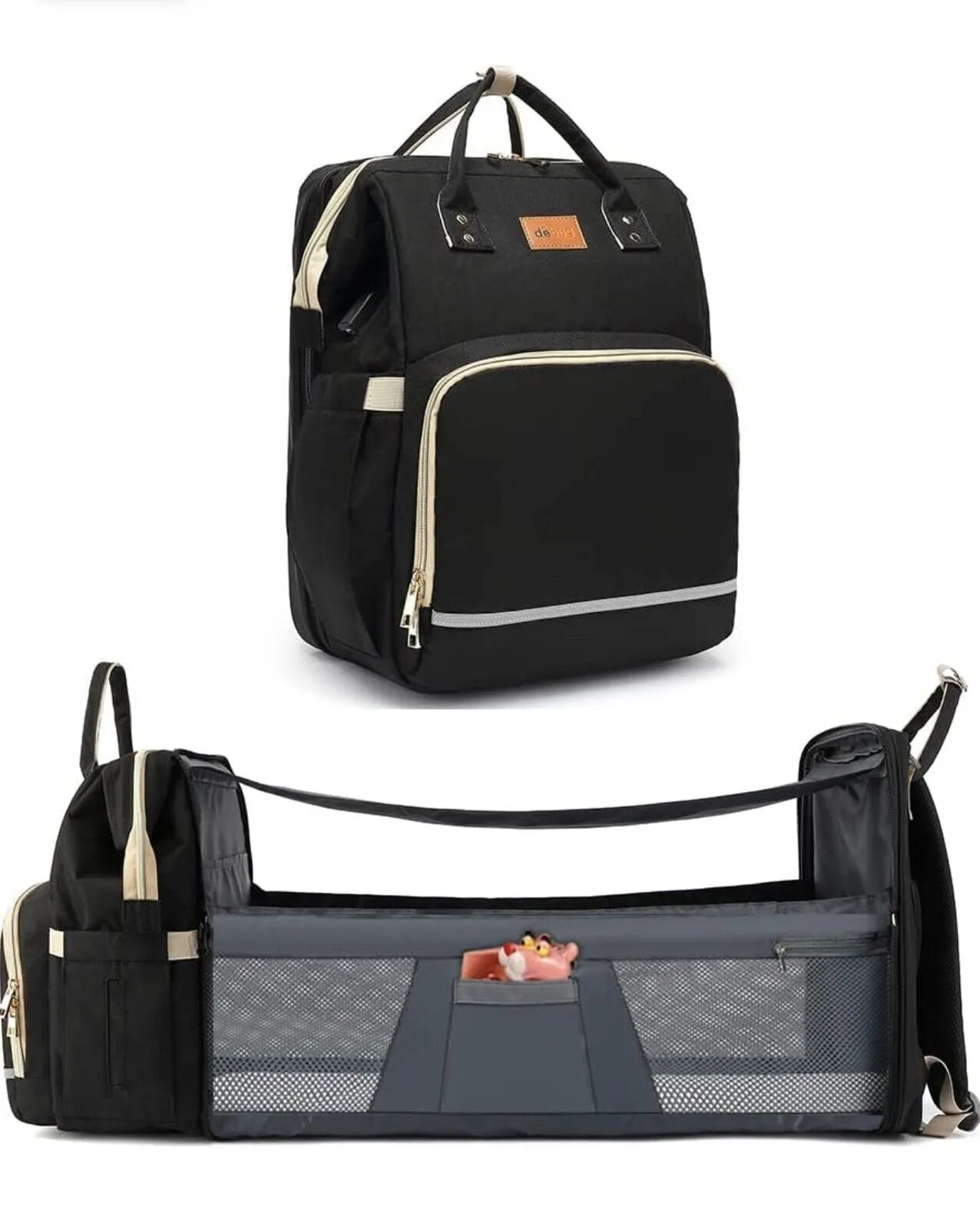 Diaper Bag Backpack with Bassinet black and silver