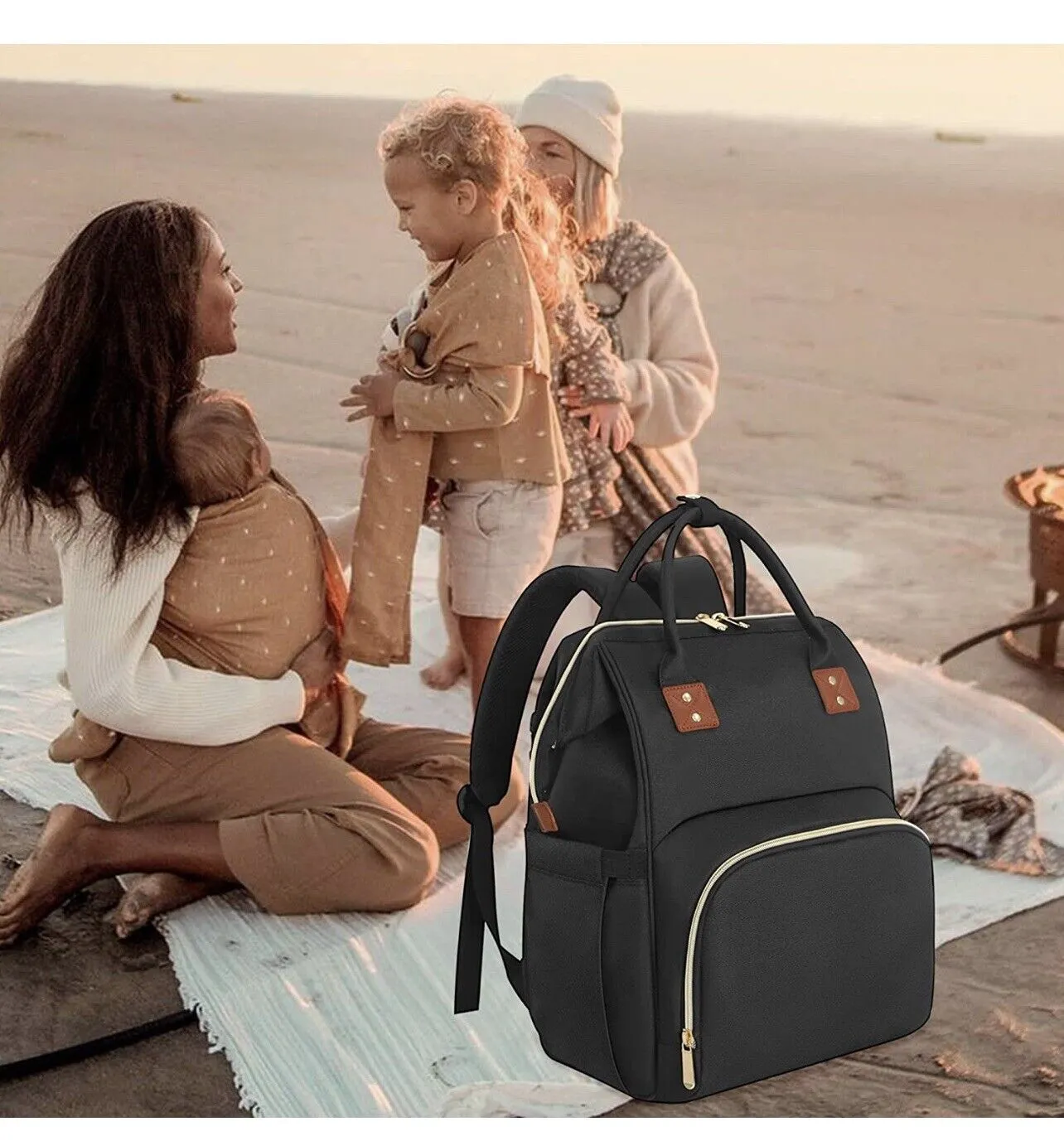 Diaper Bag Backpack with Bassinet black and silver