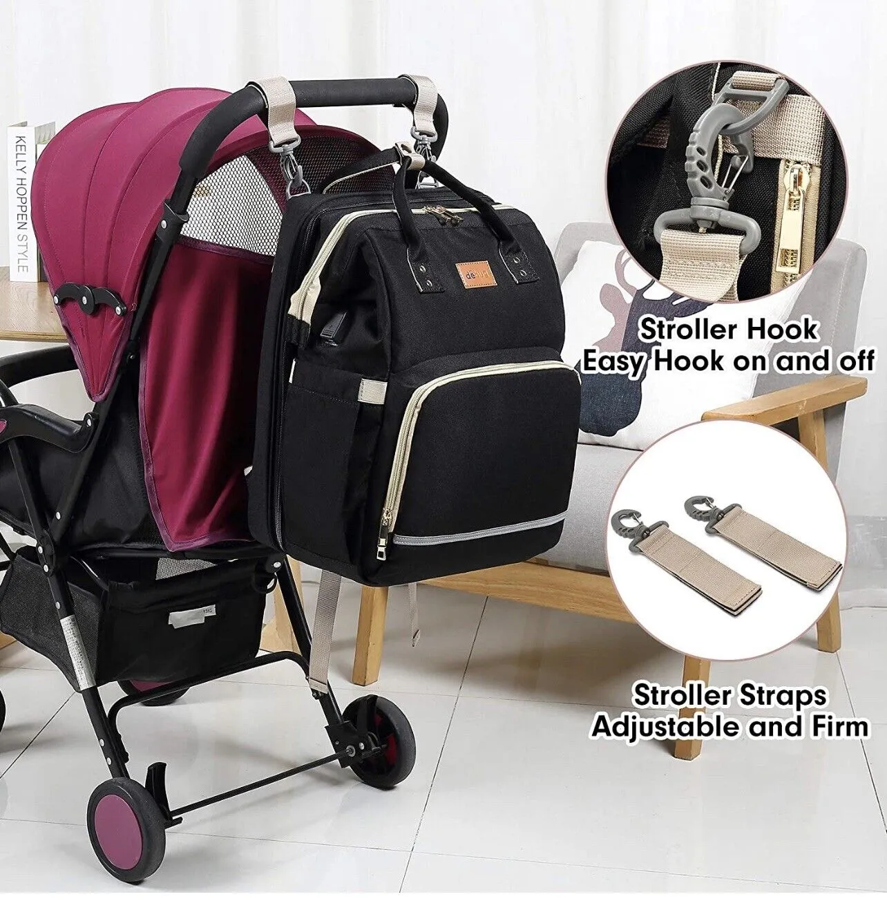 Diaper Bag Backpack with Bassinet black and silver