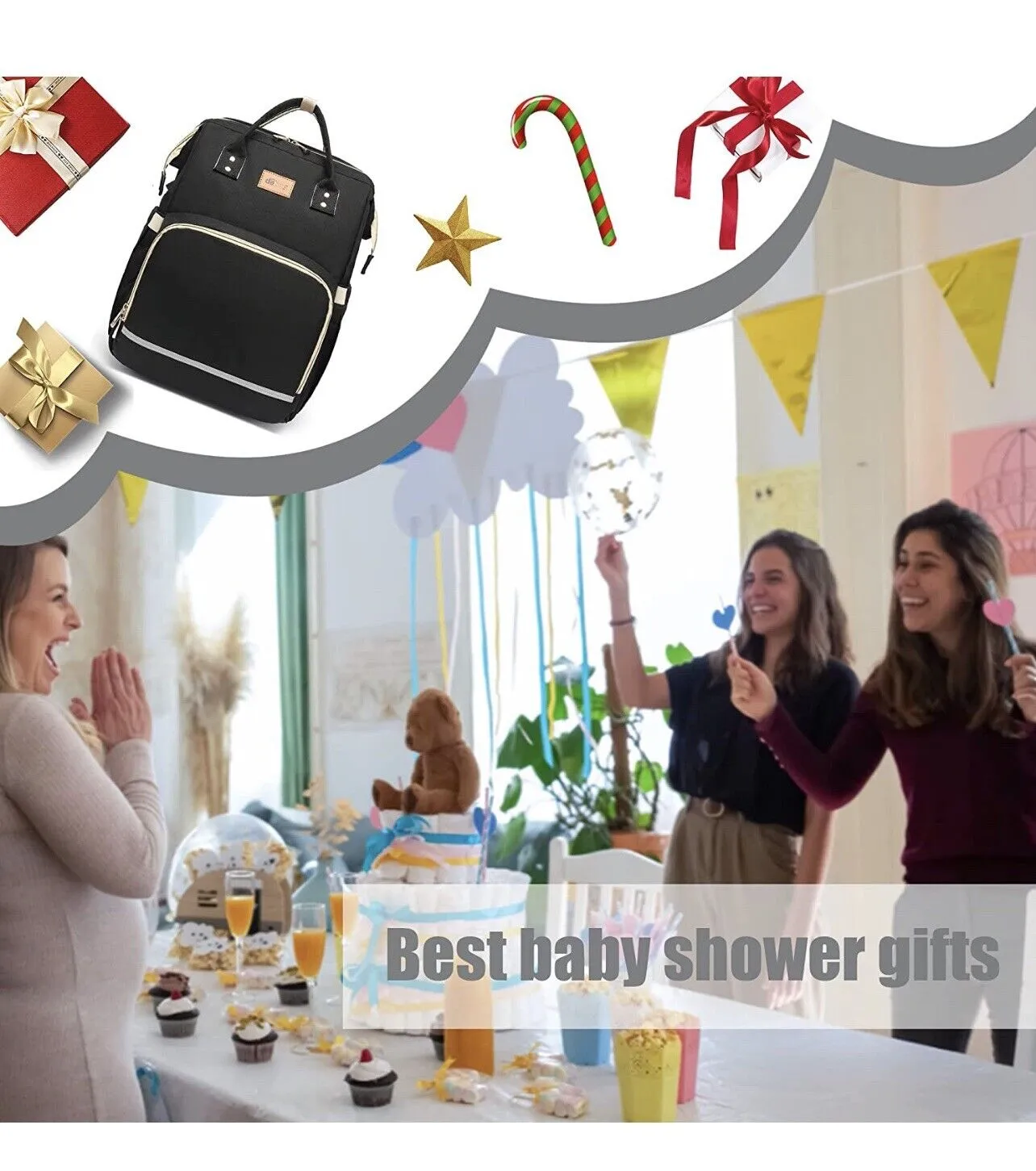 Diaper Bag Backpack with Bassinet black and silver