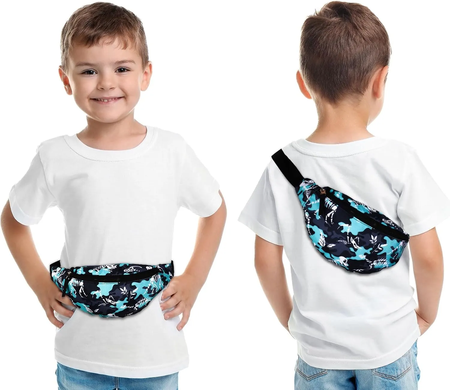 Dinosaur Kids Fanny Pack for Boys, Travel Small Waist Bag Crossbody Belt Bag for Little Boys Toddler Cute Fanny Bag, Black