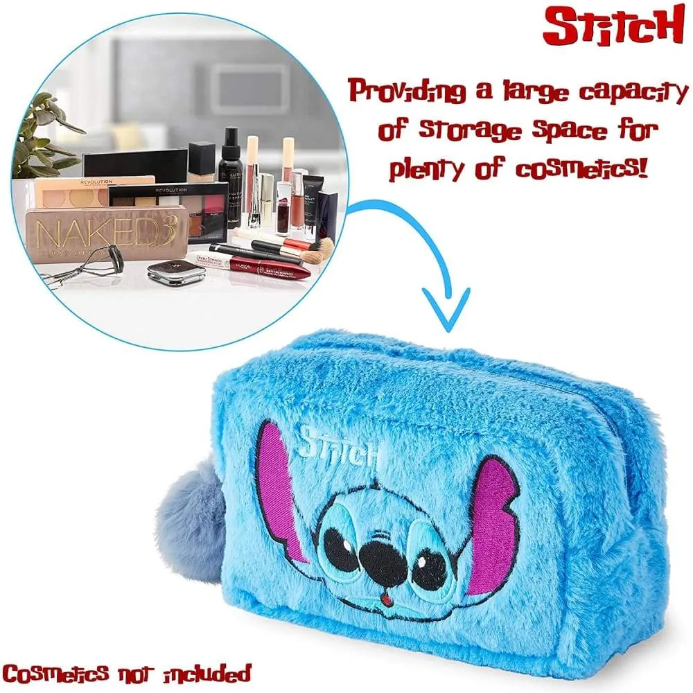 Disney Lilo and Stitch Plush Makeup Bag with Fluffy Pom Pom for Women Or Girls
