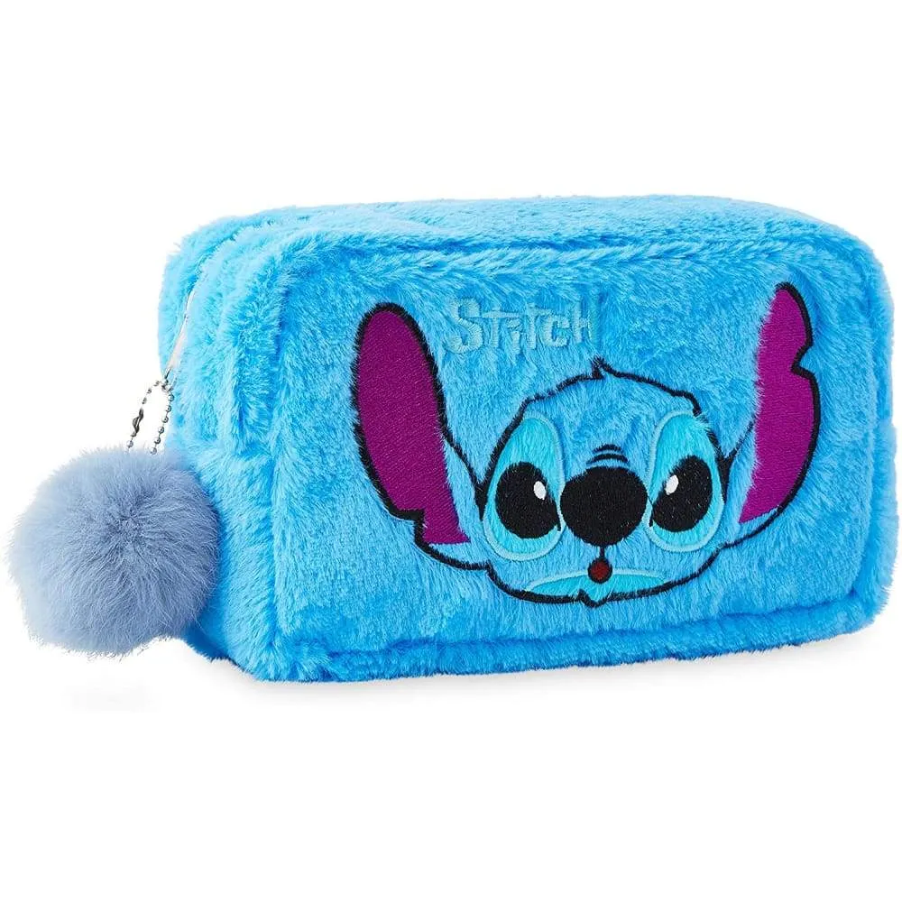 Disney Lilo and Stitch Plush Makeup Bag with Fluffy Pom Pom for Women Or Girls