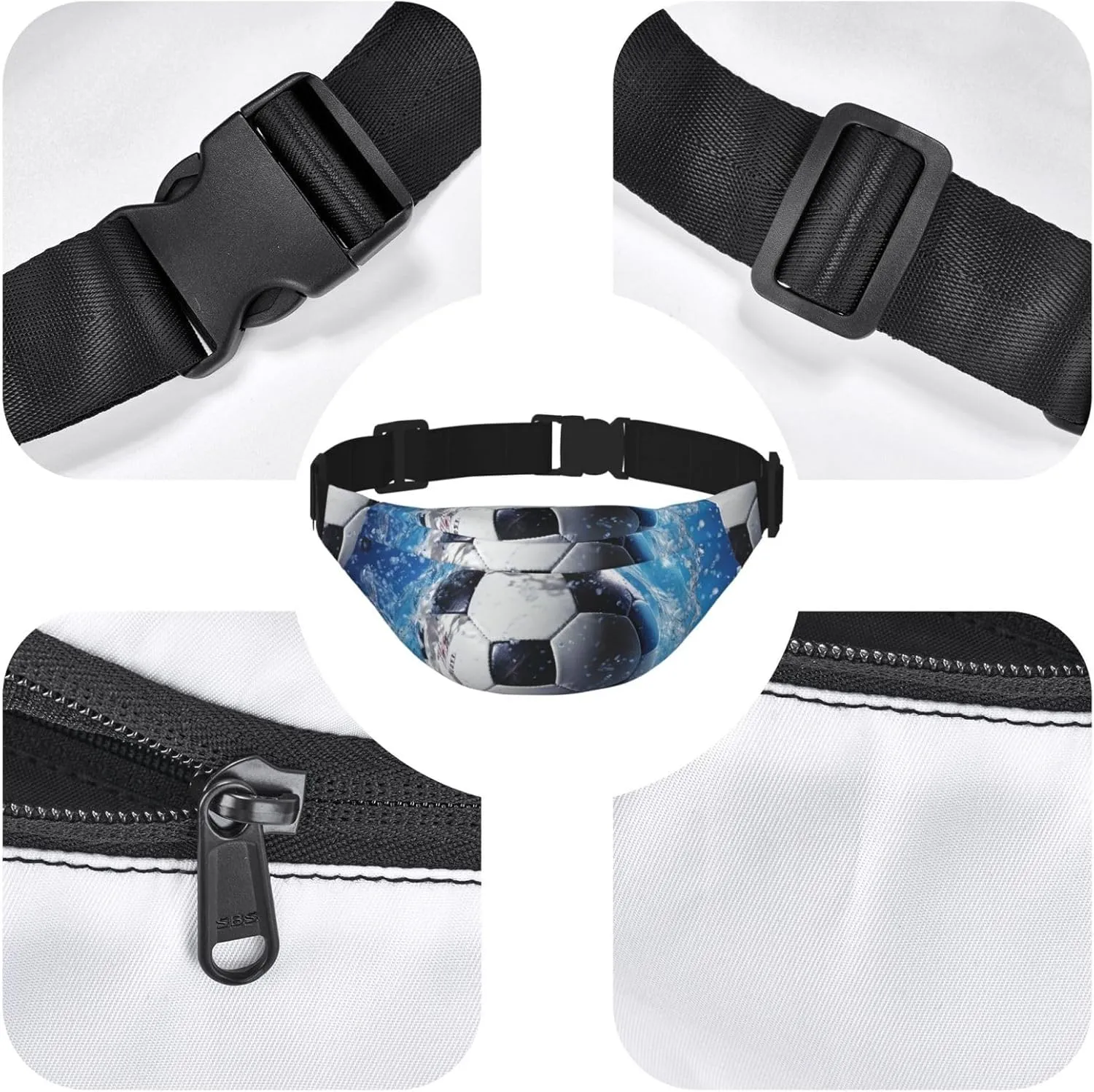 Fanny Pack Belt Bag for Women Men Waterproof Waist Pack Tiger Colorful Sunset Waist Bag with Adjustable Strap, Soccer Ball Water, One Size