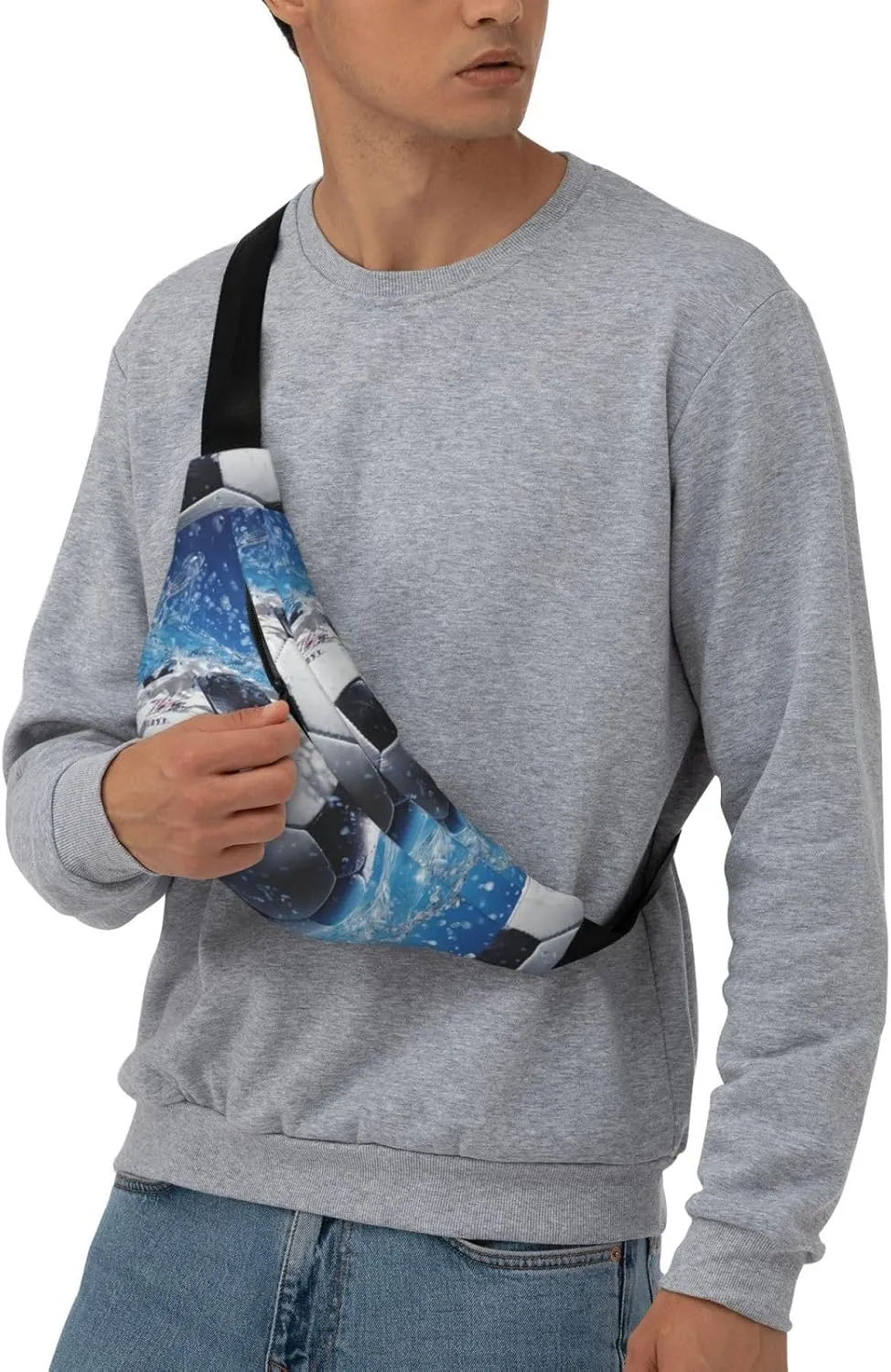 Fanny Pack Belt Bag for Women Men Waterproof Waist Pack Tiger Colorful Sunset Waist Bag with Adjustable Strap, Soccer Ball Water, One Size