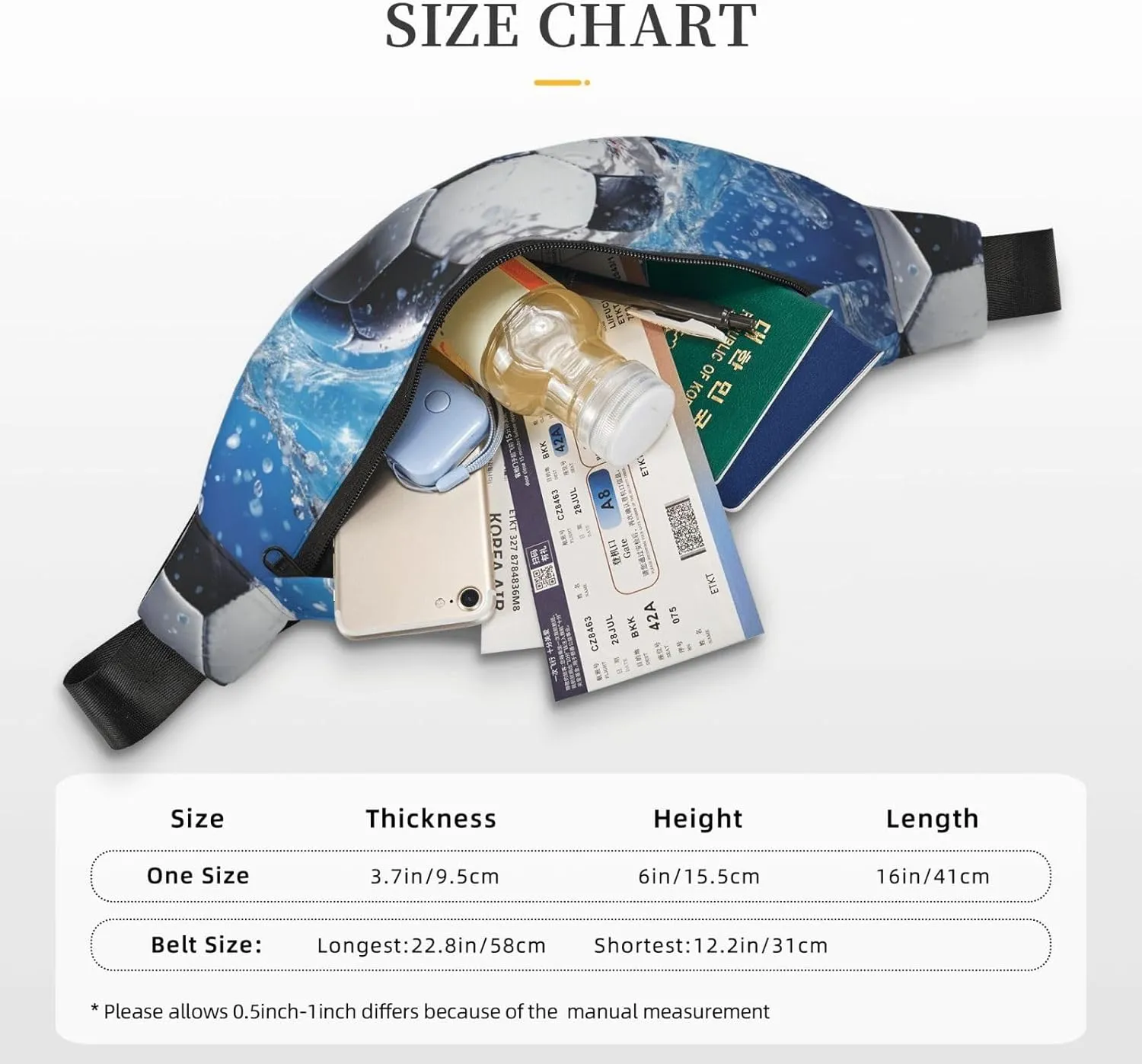 Fanny Pack Belt Bag for Women Men Waterproof Waist Pack Tiger Colorful Sunset Waist Bag with Adjustable Strap, Soccer Ball Water, One Size