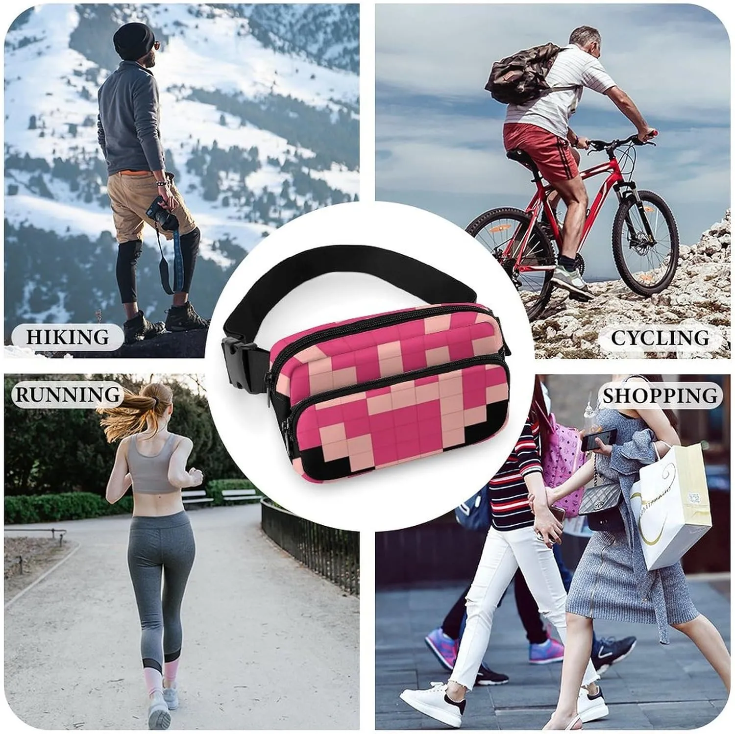 Fanny Pack for Men&Women Crossbody Waist Bag Small Sling Backpack Pixel Shaped Heart Belt Bag