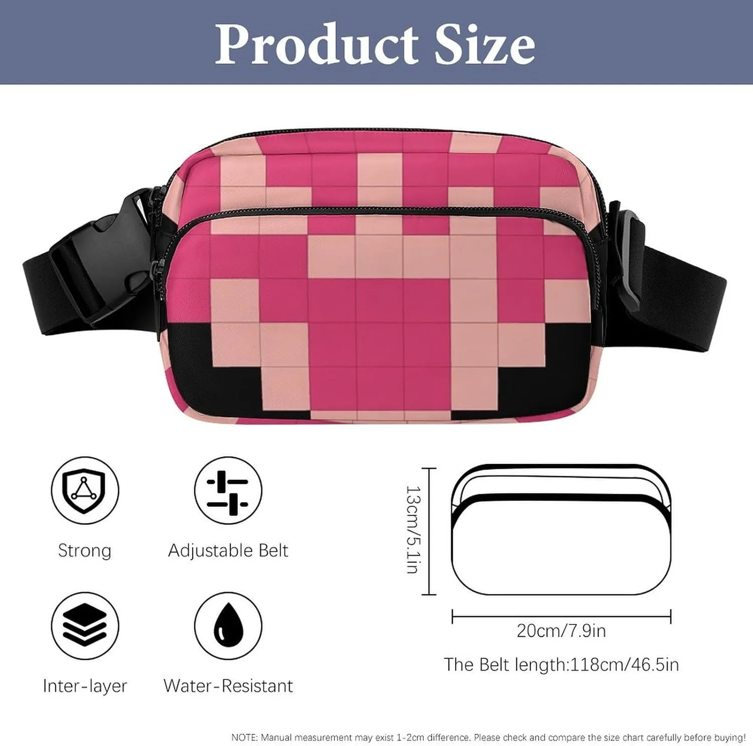 Fanny Pack for Men&Women Crossbody Waist Bag Small Sling Backpack Pixel Shaped Heart Belt Bag