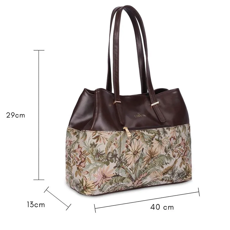 Faux Leather Handbag with 3 Compartments | Tote/Shoulder Bag | 14.3L | Dark Brown