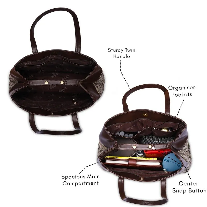 Faux Leather Handbag with 3 Compartments | Tote/Shoulder Bag | 14.3L | Dark Brown