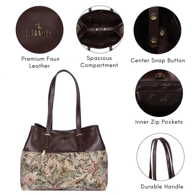 Faux Leather Handbag with 3 Compartments | Tote/Shoulder Bag | 14.3L | Dark Brown