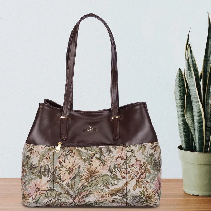 Faux Leather Handbag with 3 Compartments | Tote/Shoulder Bag | 14.3L | Dark Brown