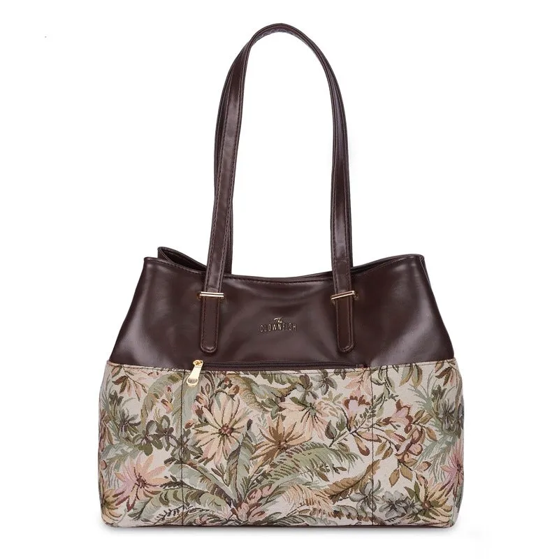 Faux Leather Handbag with 3 Compartments | Tote/Shoulder Bag | 14.3L | Dark Brown