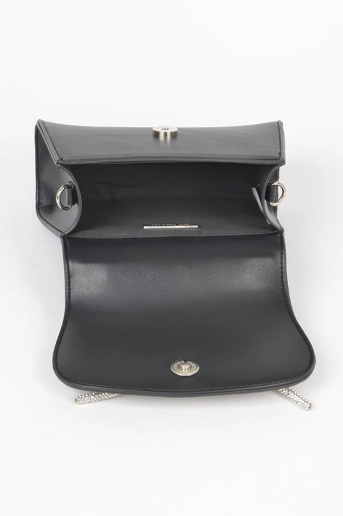 Faux Leather Top Handle Rhinestone Bow Clutch
