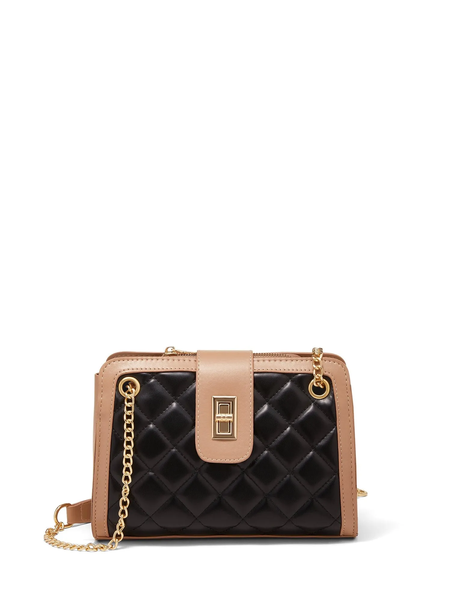 Faux-Leather Two-Tone Quilted Bag