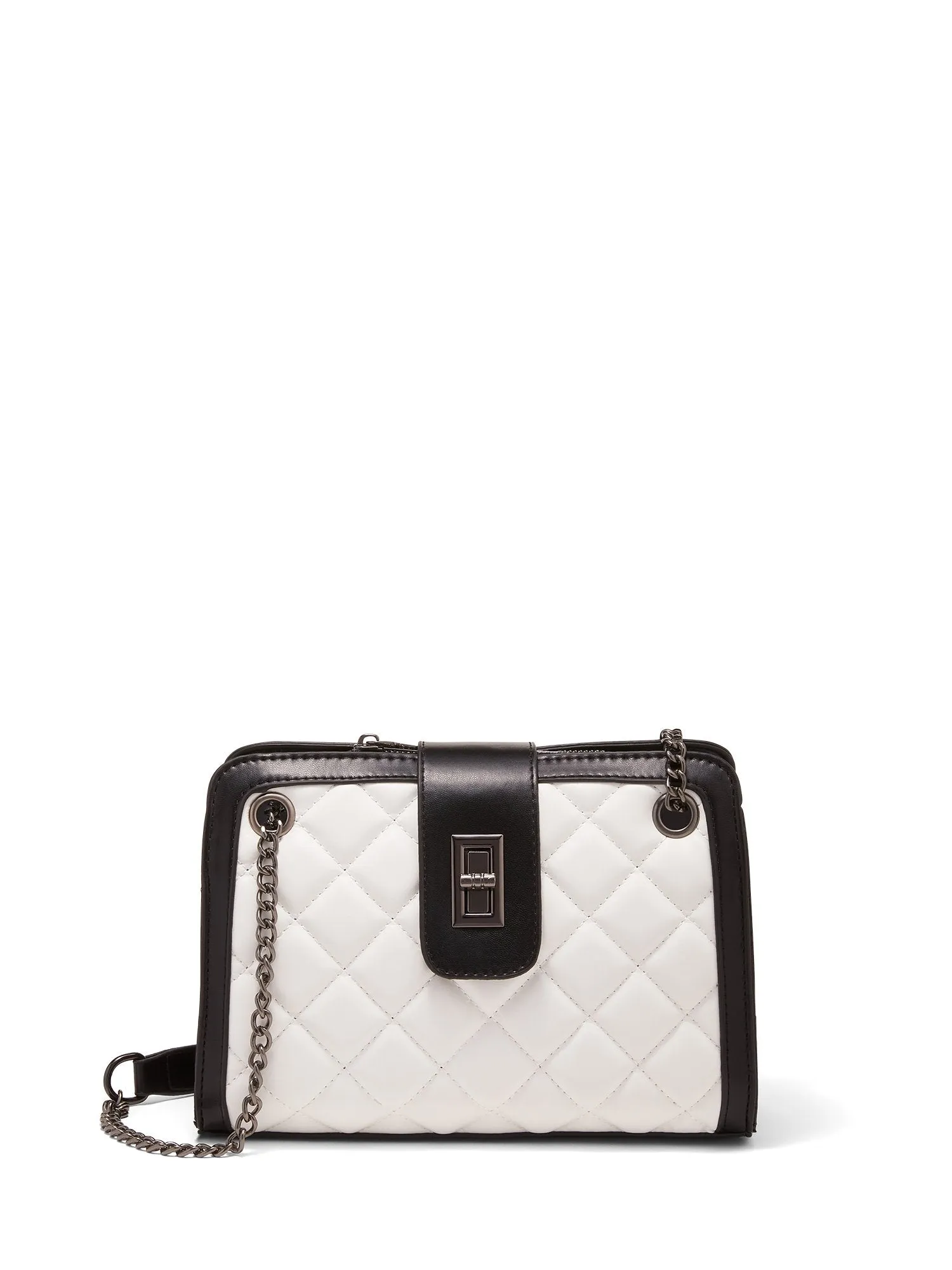 Faux-Leather Two-Tone Quilted Bag
