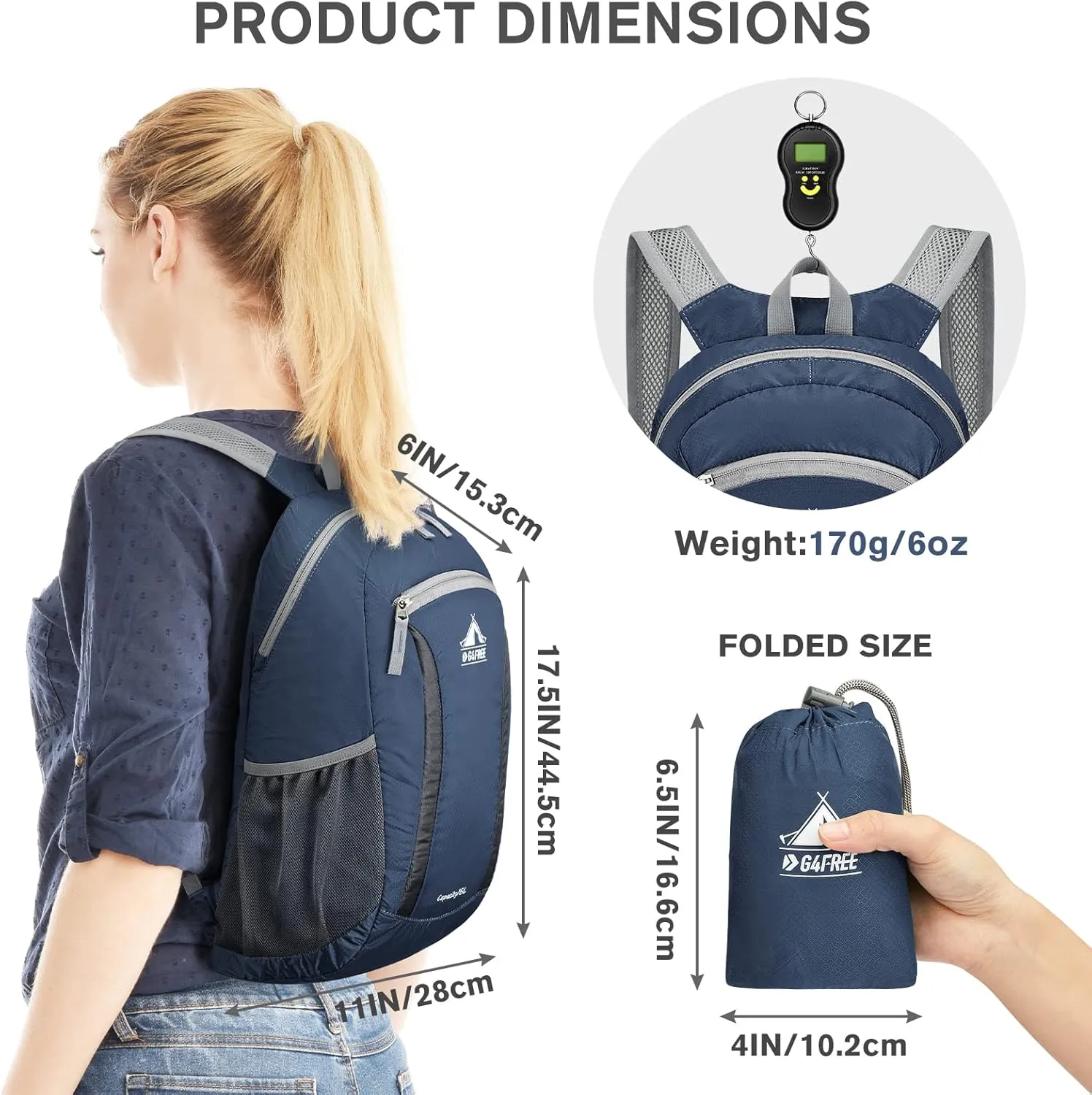 G4Free 16L Hiking Daypack, Lightweight Packable Small Backpack for Travel Camping Outdoor Men Women