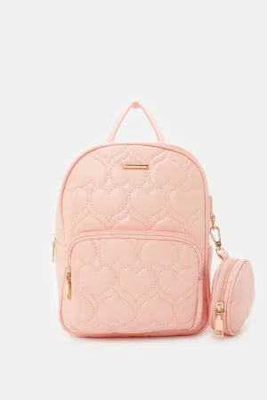 Girls Pink Quilted Backpack