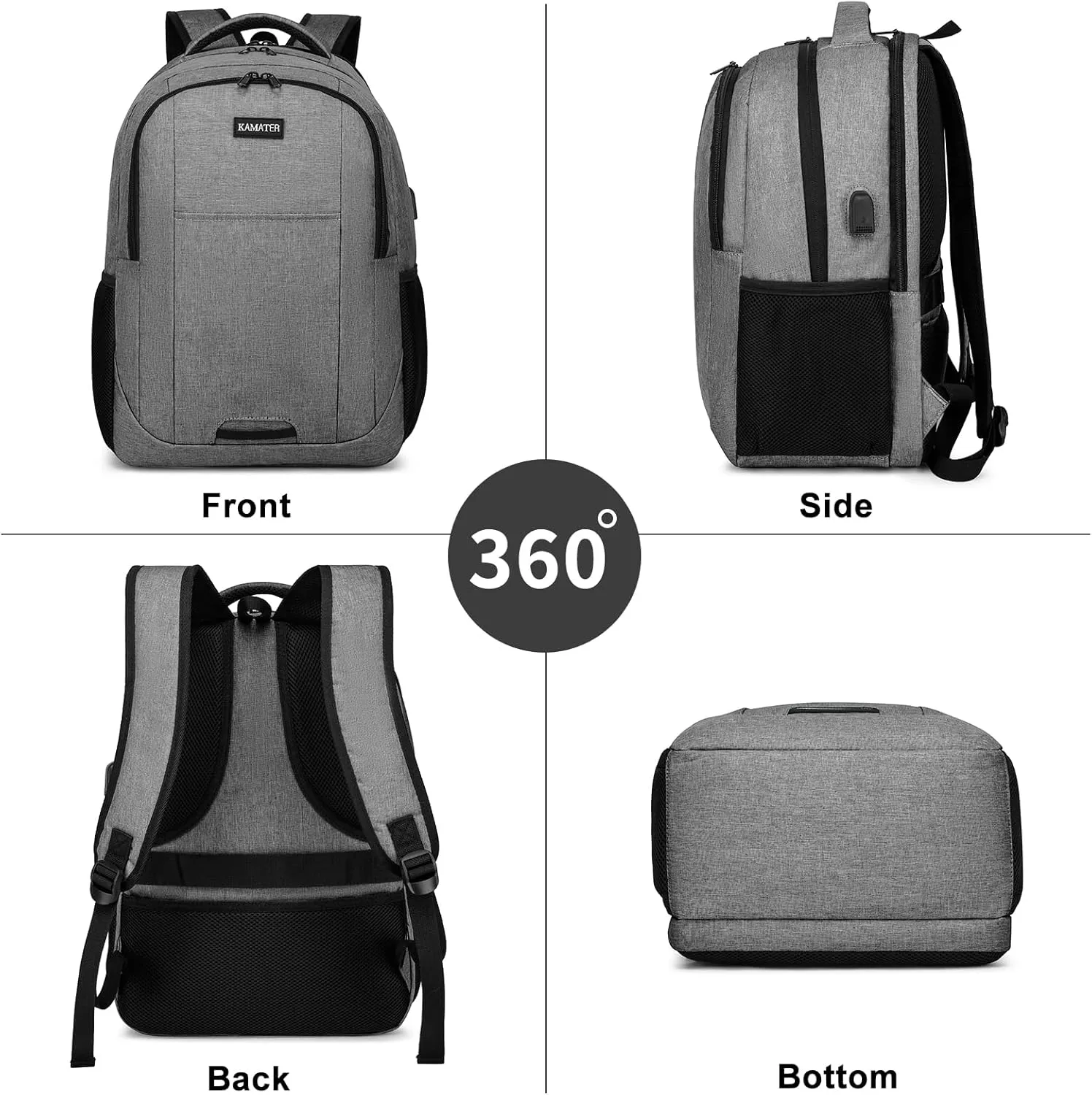 Grey Backpack for School, School BackPack for Teens, Girls and Boys, with 15.6 inch Laptop Bookbag for College, Large Computer Back Pack with Compartments for Men & Women