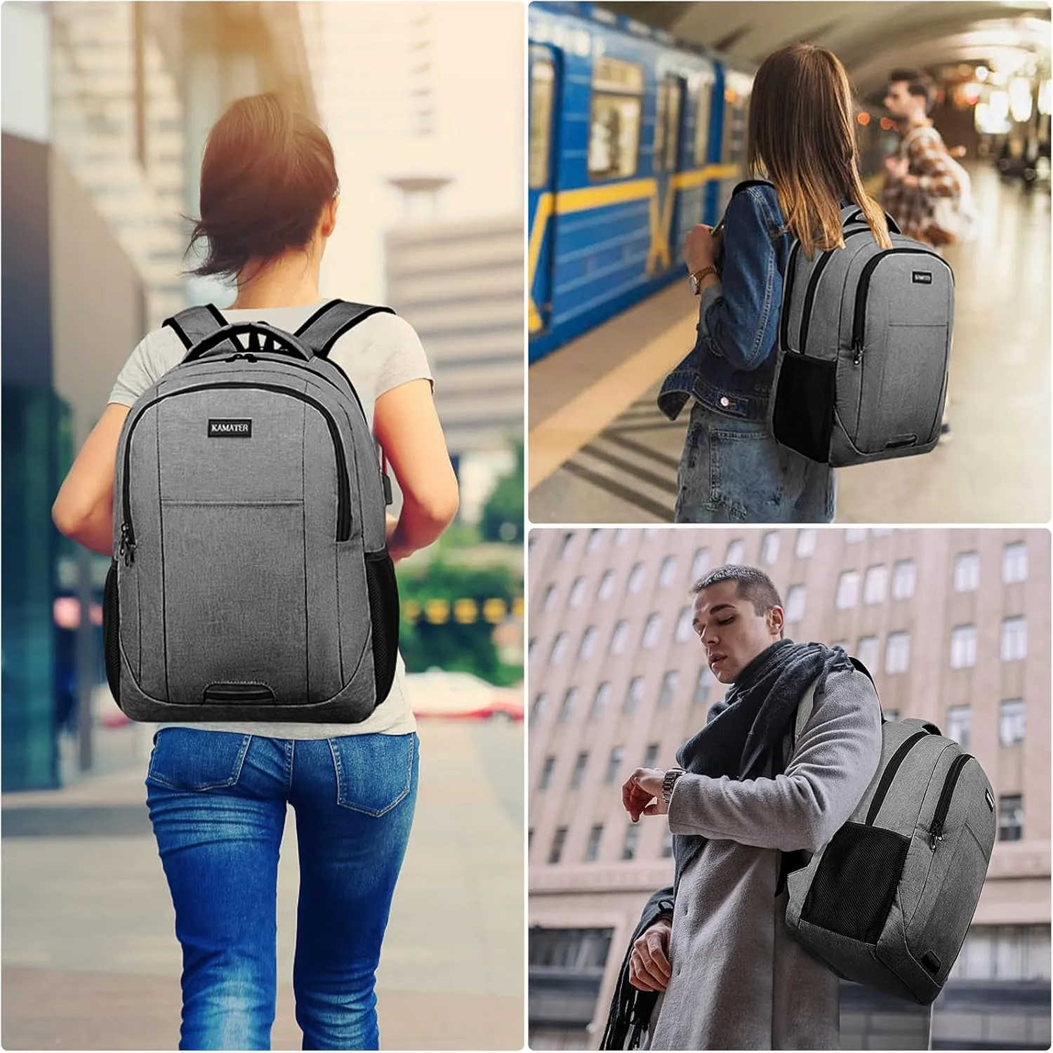 Grey Backpack for School, School BackPack for Teens, Girls and Boys, with 15.6 inch Laptop Bookbag for College, Large Computer Back Pack with Compartments for Men & Women