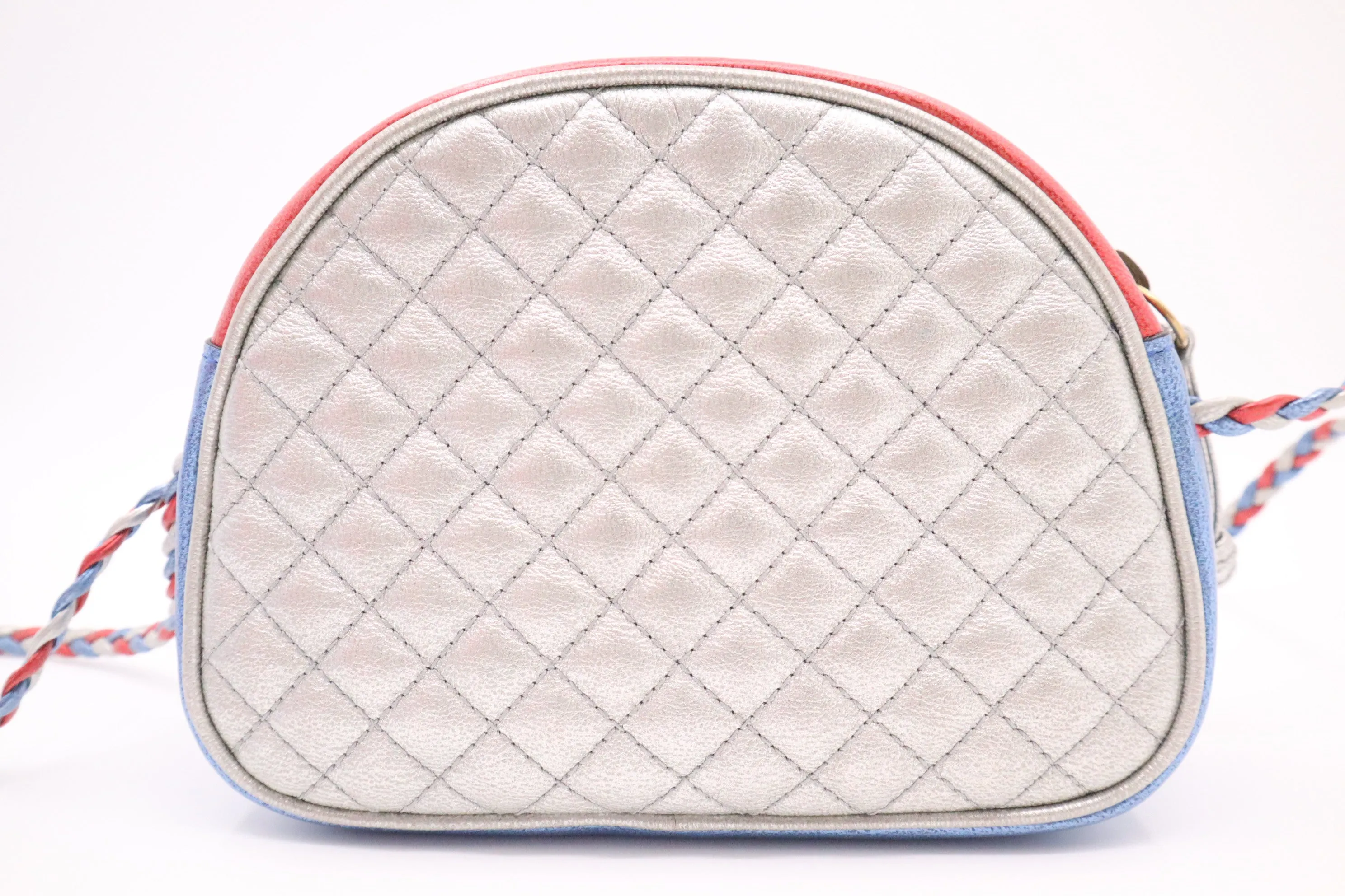 Gucci Trapuntata Crossbody Bag in Blue White and Red Metallic Leather