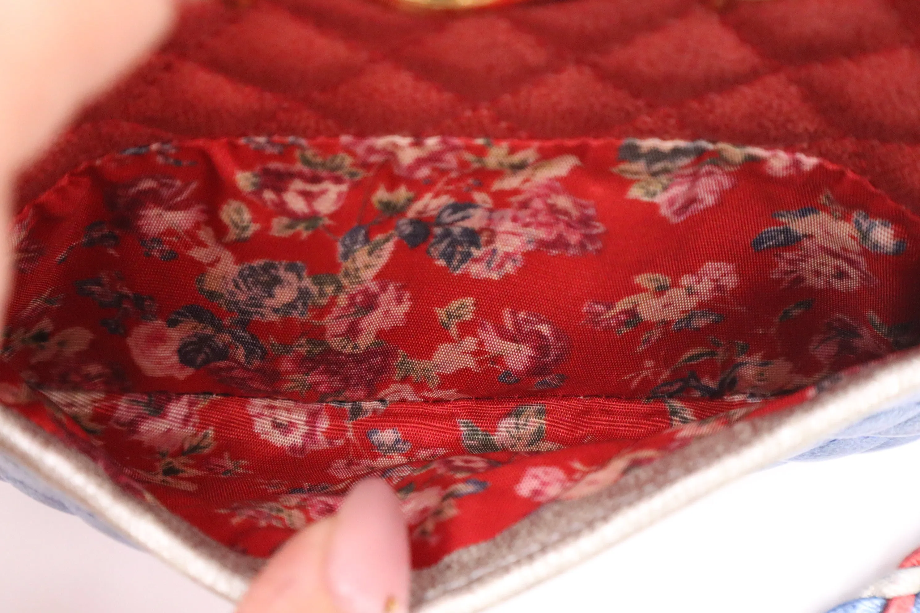 Gucci Trapuntata Crossbody Bag in Blue White and Red Metallic Leather