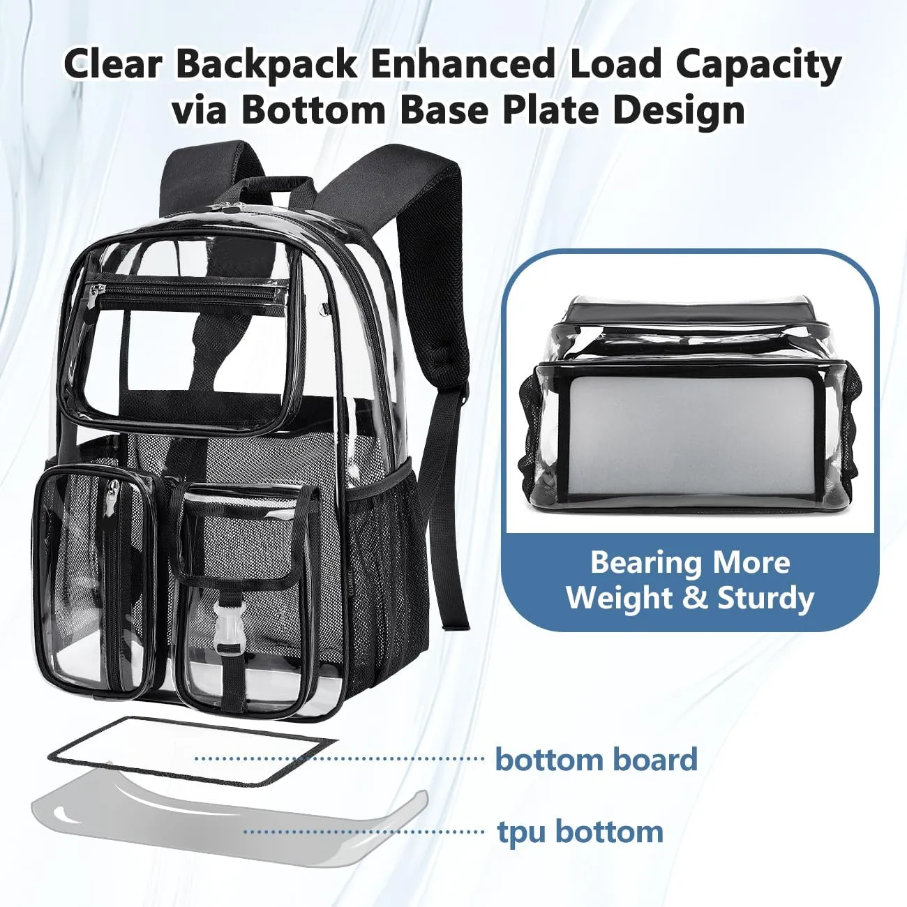 Heavy Duty Clear Backpack Clear BookBag,Stadium backpack 16 x11 x5inch TPU Large Capacity See Through Backpack for Sport Events,Travel (Grey)