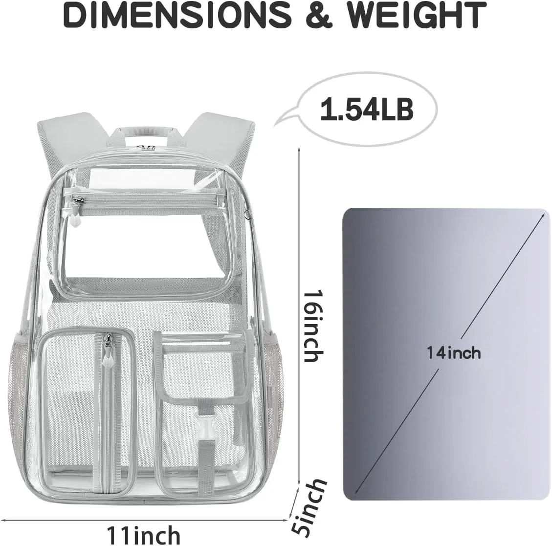 Heavy Duty Clear Backpack Clear BookBag,Stadium backpack 16 x11 x5inch TPU Large Capacity See Through Backpack for Sport Events,Travel (Grey)