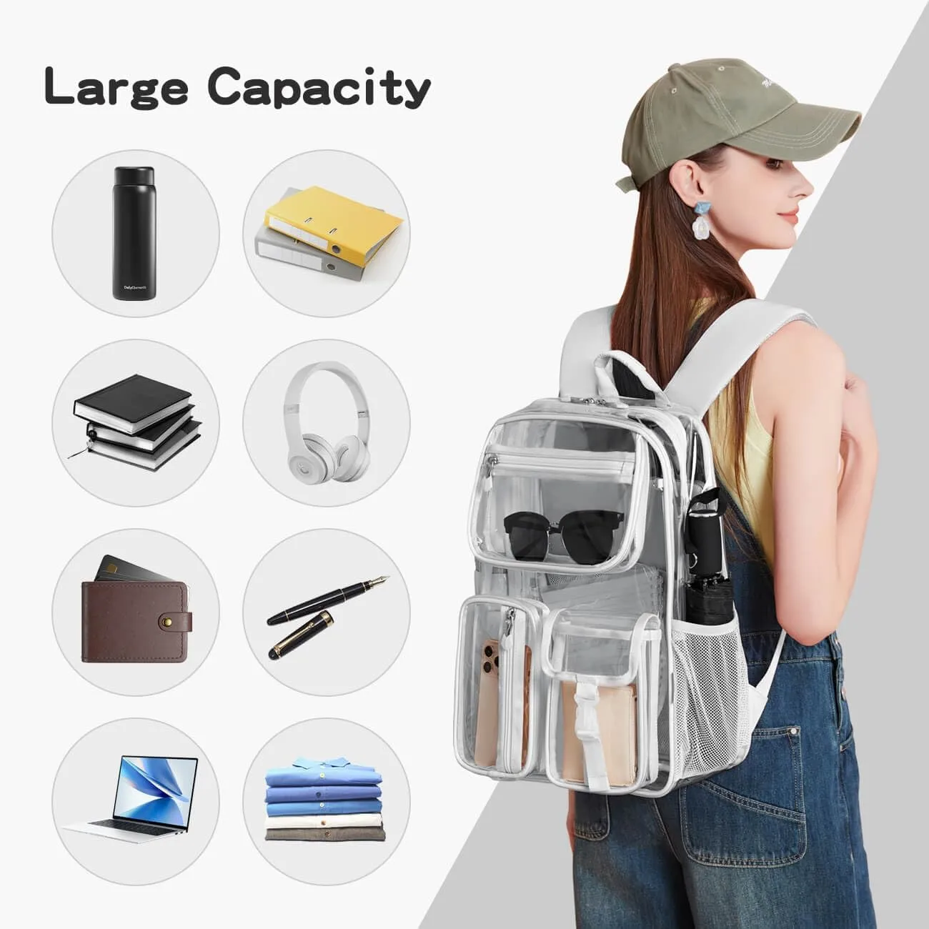Heavy Duty Clear Backpack Clear BookBag,Stadium backpack 16 x11 x5inch TPU Large Capacity See Through Backpack for Sport Events,Travel (Grey)
