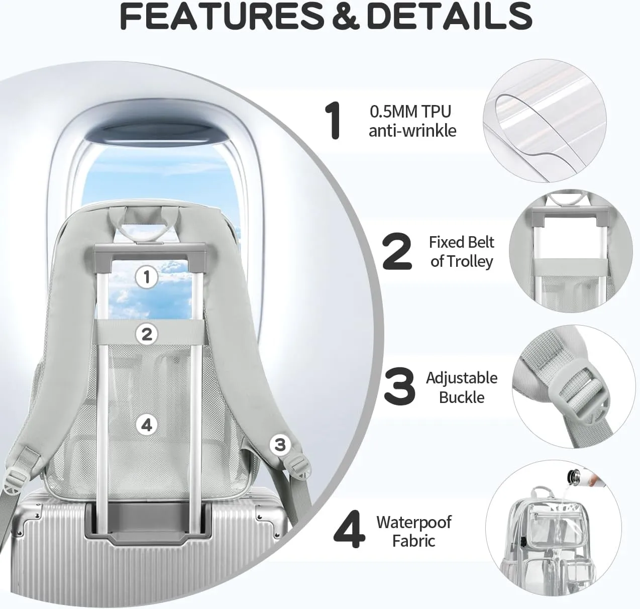 Heavy Duty Clear Backpack Clear BookBag,Stadium backpack 16 x11 x5inch TPU Large Capacity See Through Backpack for Sport Events,Travel (Grey)