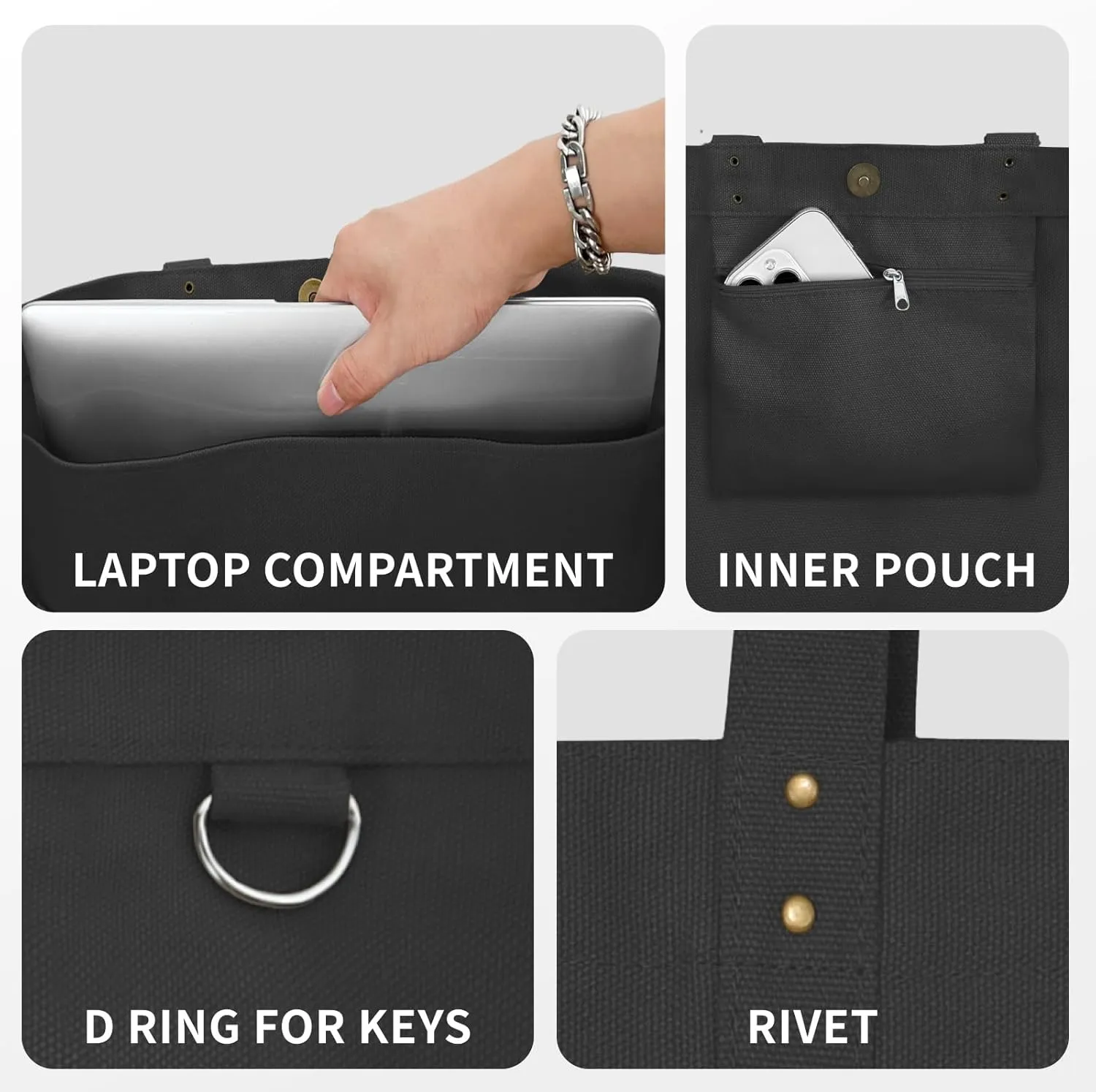 HOMESPON Large Canvas Tote Bag for Women Everything Bag with Pockets and Laptop Sleeve