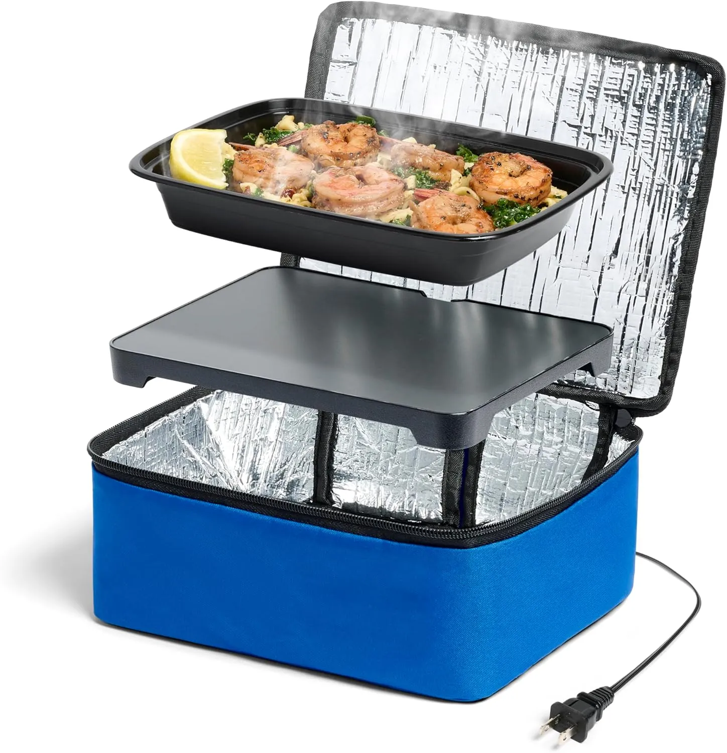 HOTLOGIC Mini Heated Lunch Box with Glass Container - Portable Electric Food Warmer for Men and Women - Great for Work, Office, and Construction - Cook, Reheat, and Eat on the Go - 120V - Blue