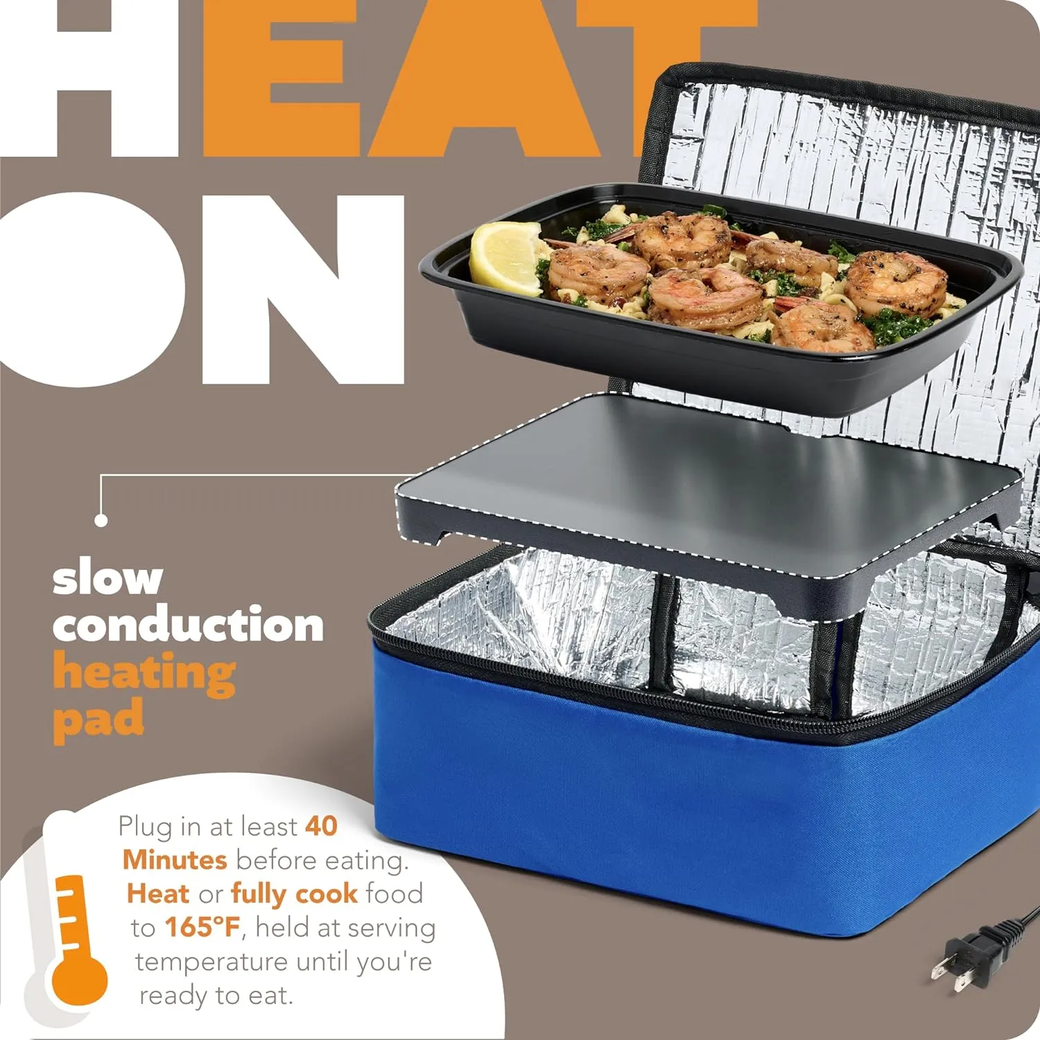 HOTLOGIC Mini Heated Lunch Box with Glass Container - Portable Electric Food Warmer for Men and Women - Great for Work, Office, and Construction - Cook, Reheat, and Eat on the Go - 120V - Blue