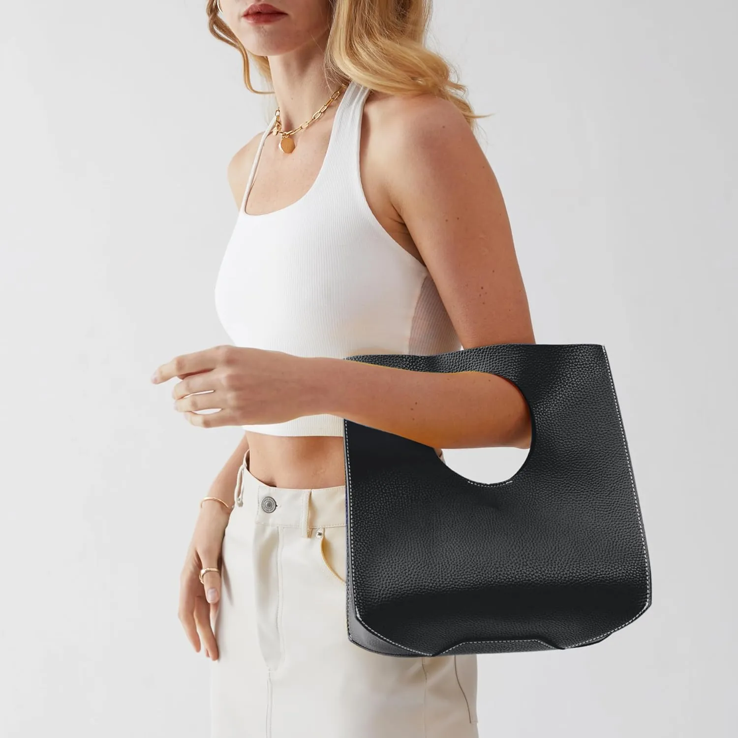 HOXIS Vintage Minimalist Style Soft Pu Leather Handbag Clutch Small Tote